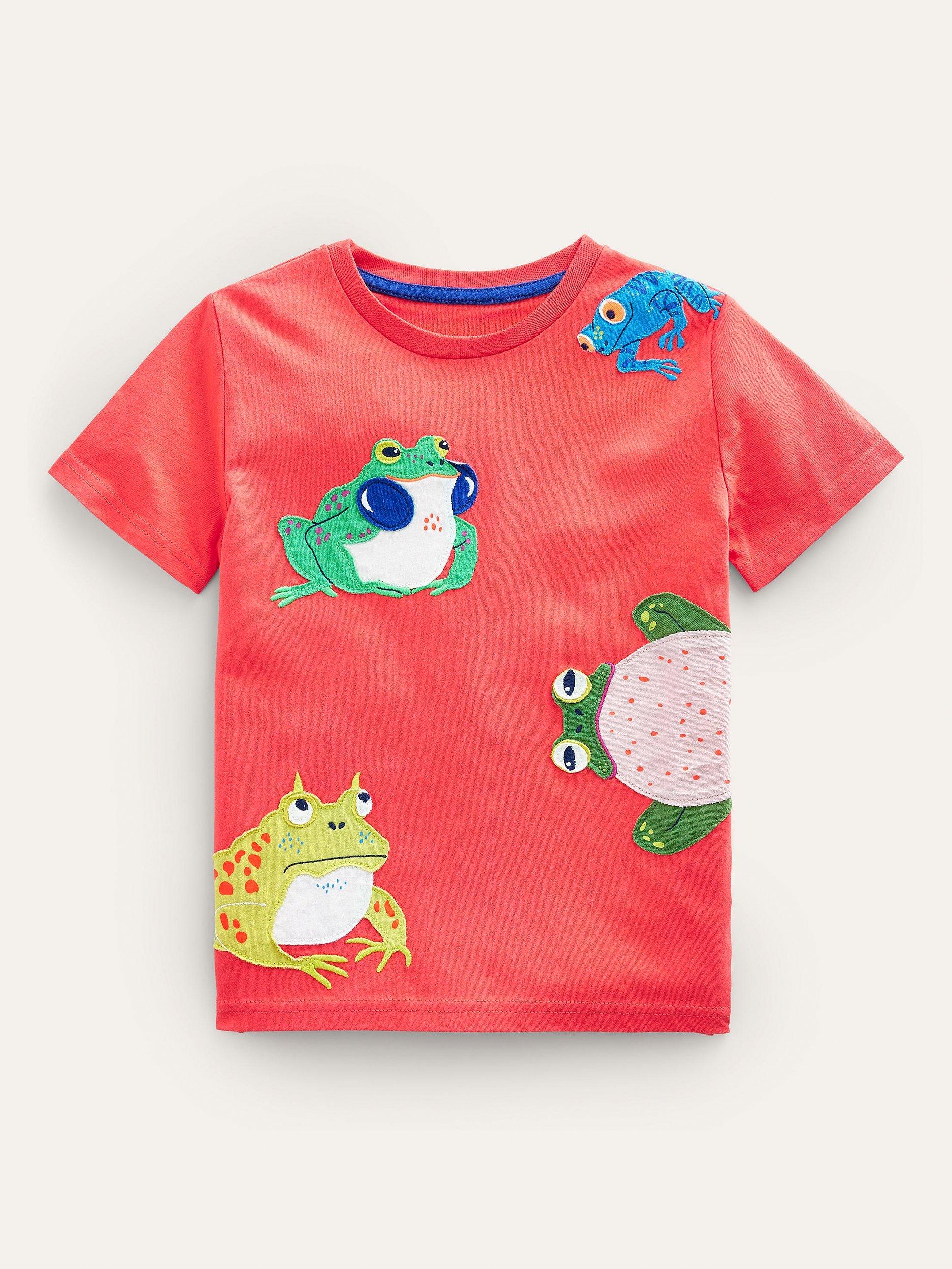 Mini Boden Kids' Appliqué Textured T-Shirt, Jam Frogs