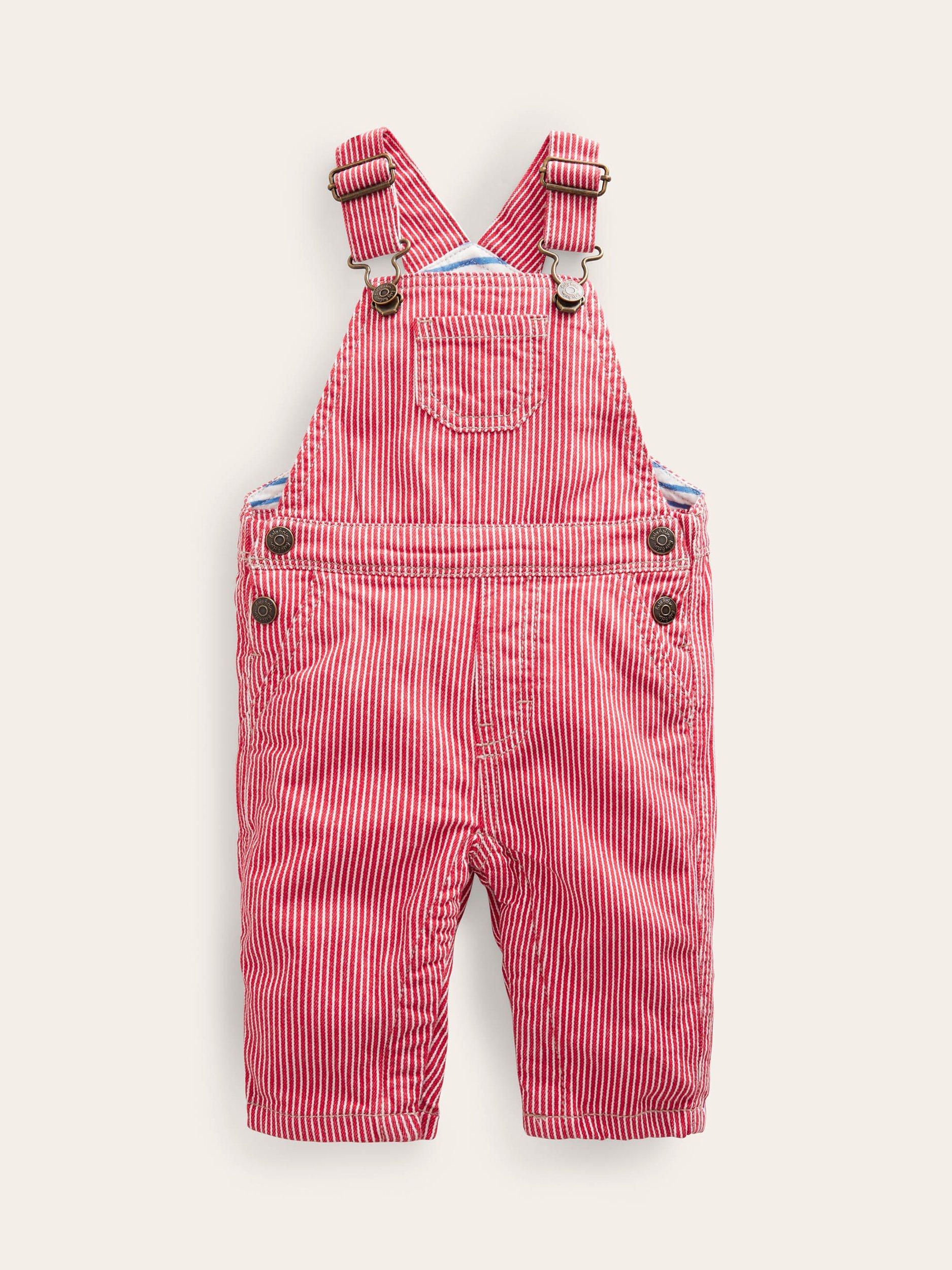 Mini Boden Baby Stripe Patch Pocket Dungarees, Rockabilly Red