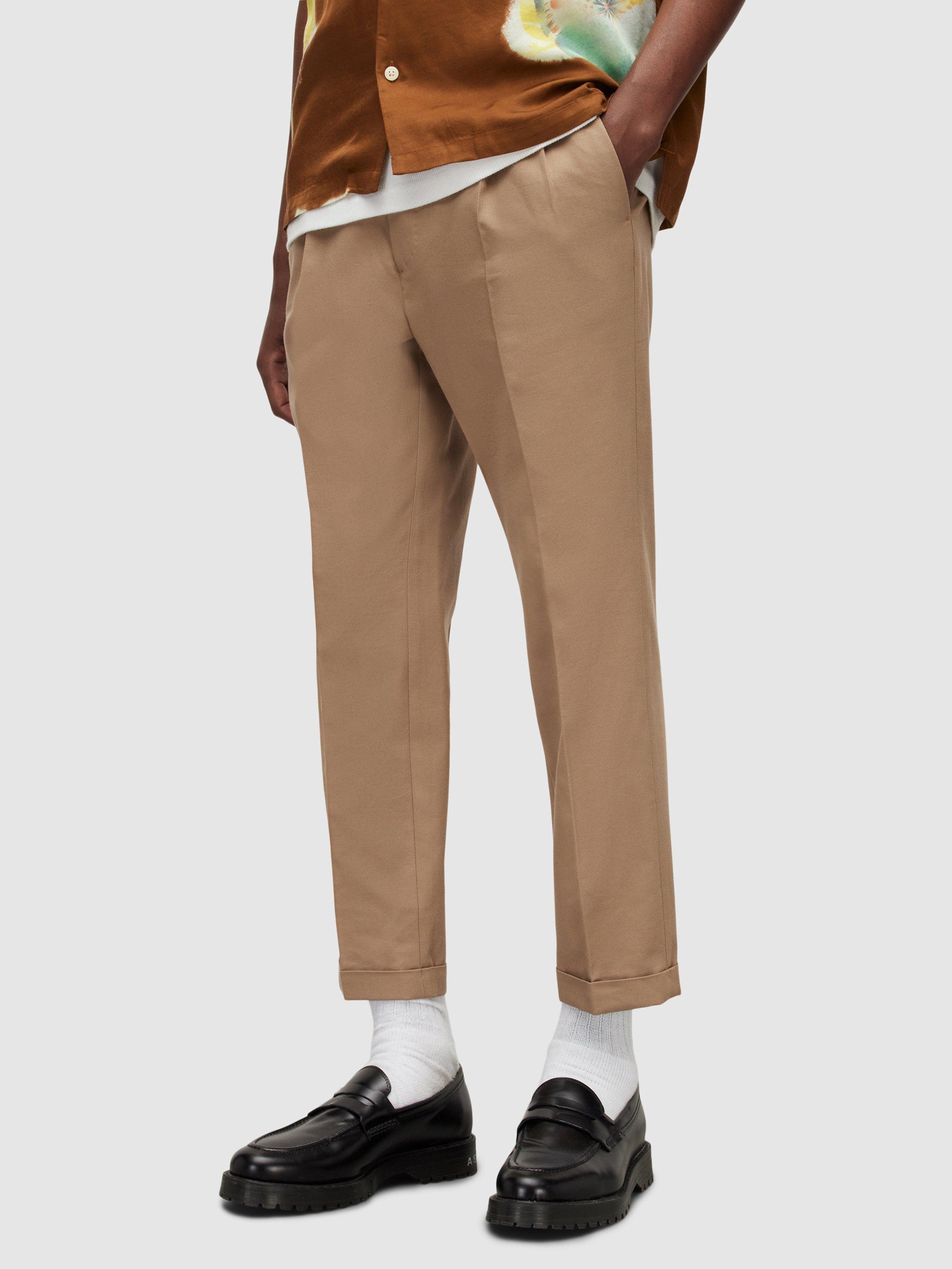 AllSaints Tallis Cotton Wool Blend Trousers, Nutmeg Brown