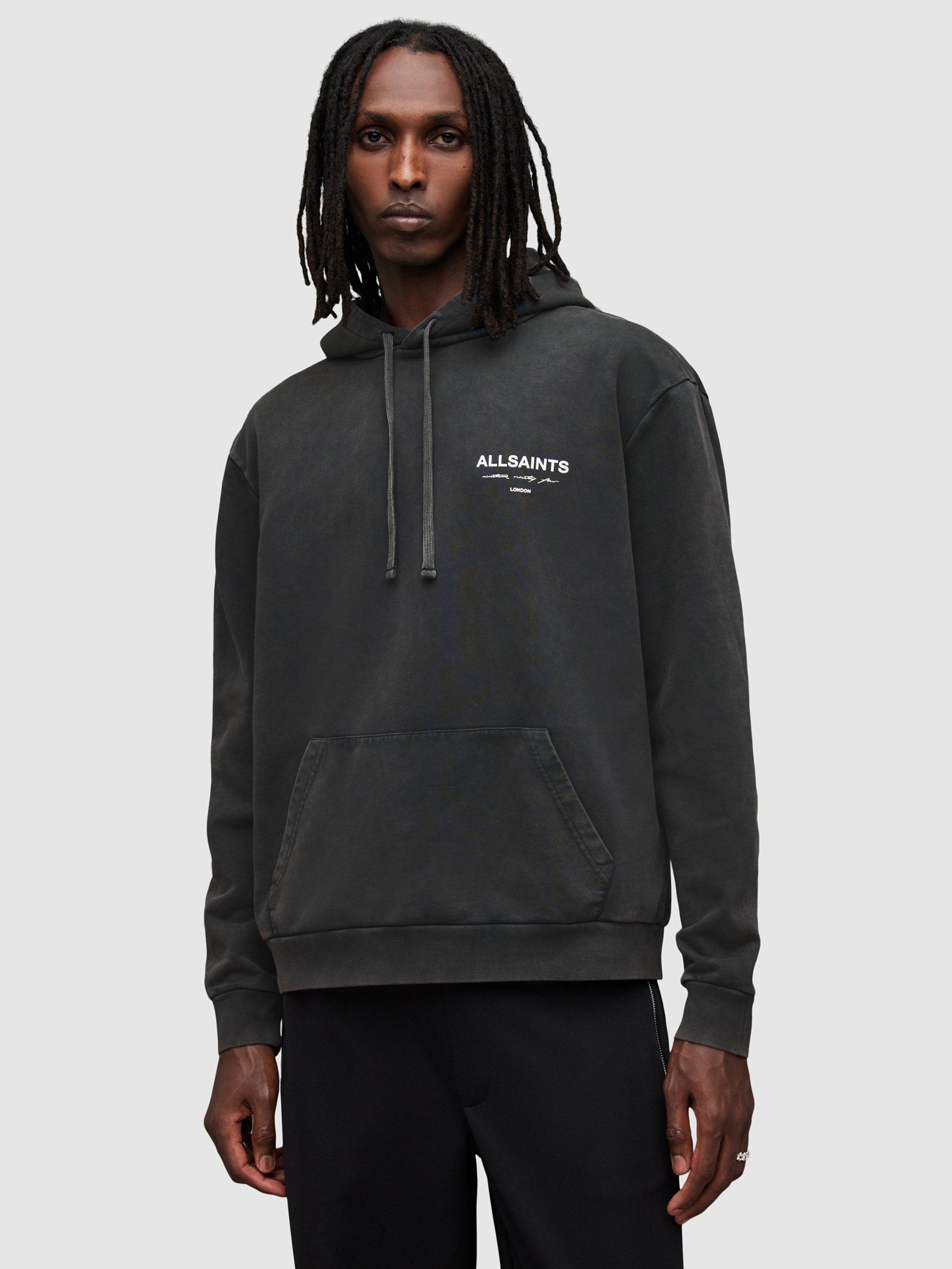Product image 1 of 8, which shows AllSaints Underground Hoodie, Washed Black, XS