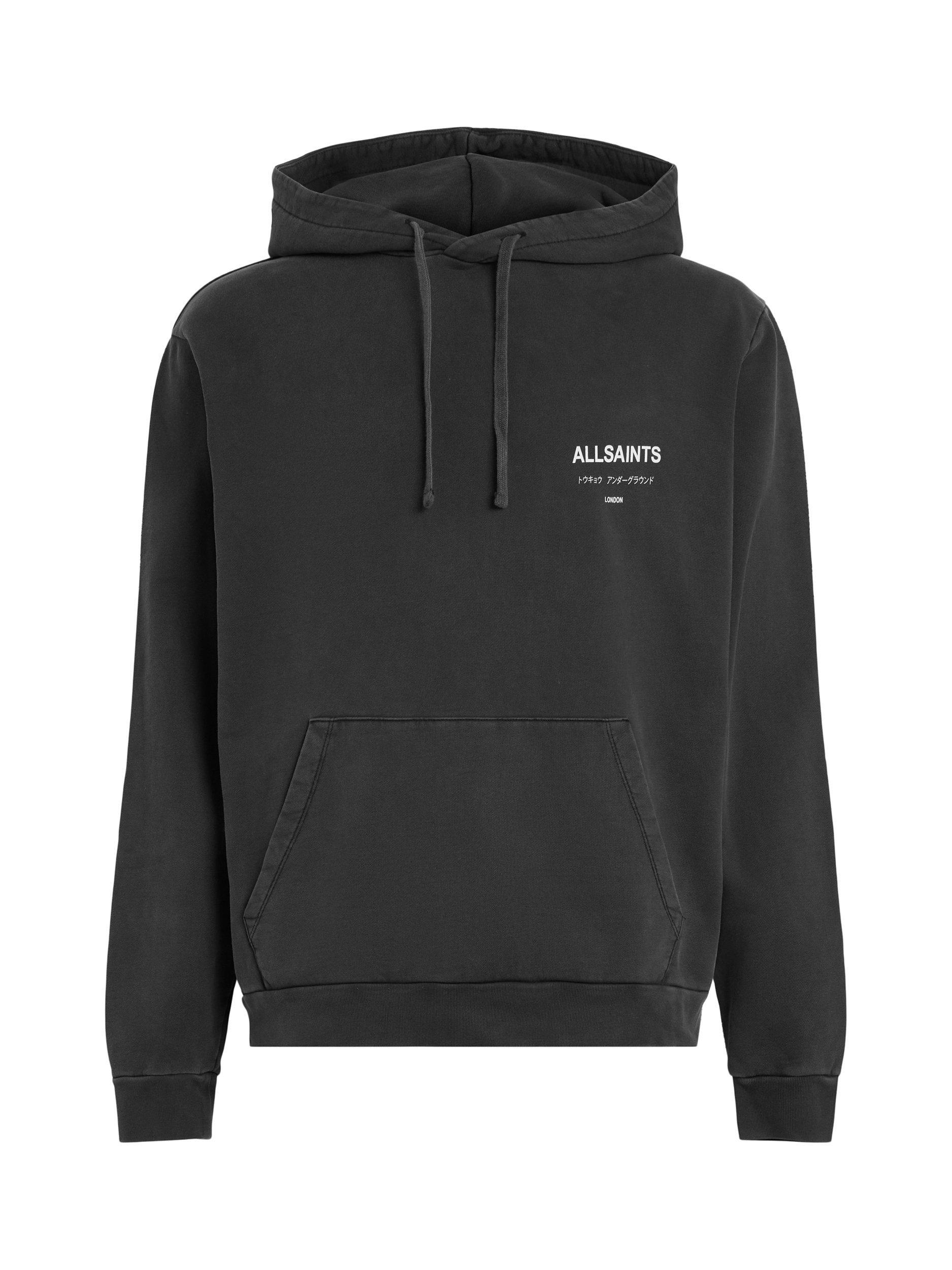 Product image 4 of 8, which shows AllSaints Underground Hoodie, Washed Black, XS
