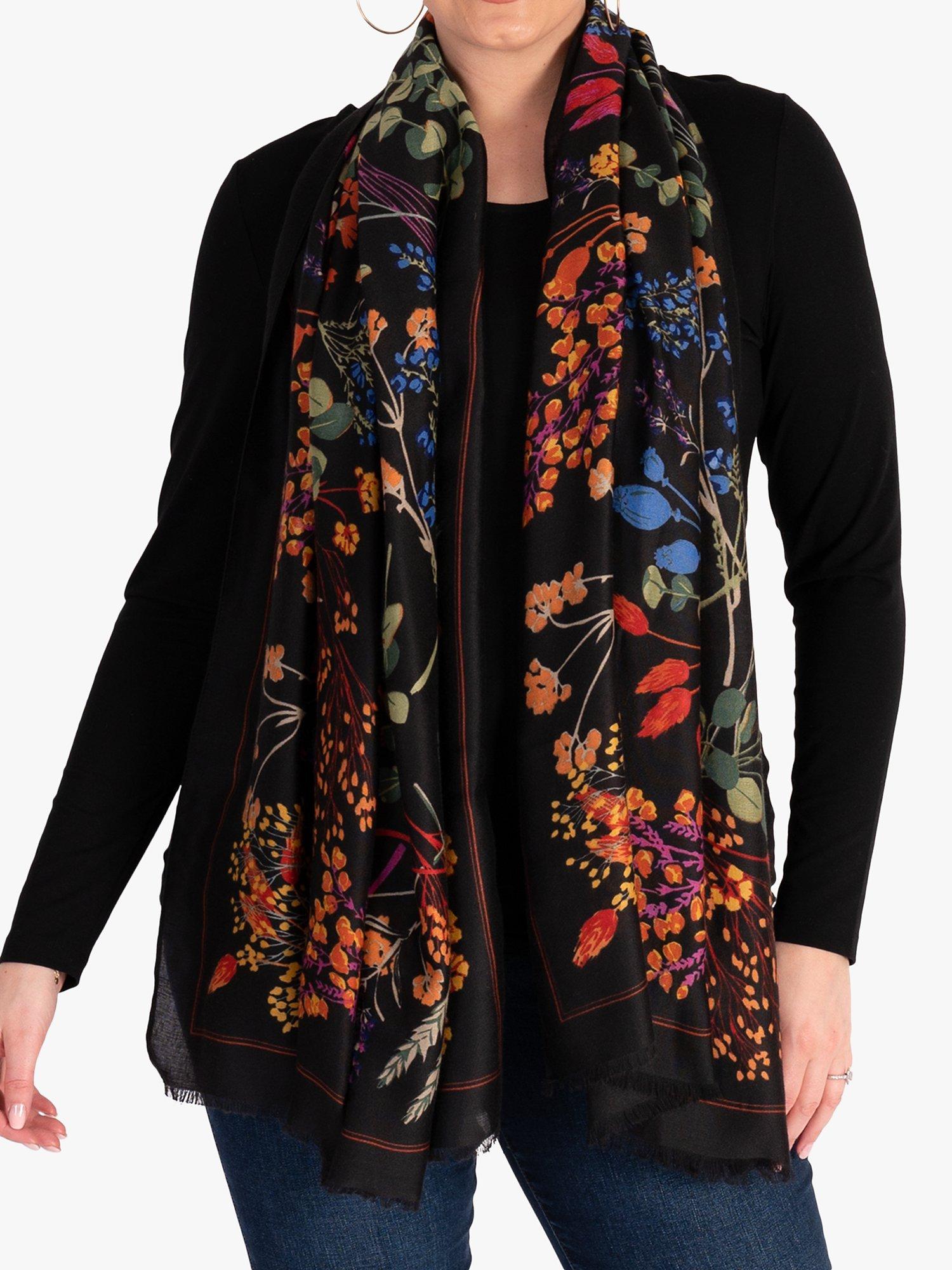 chesca Floral Vine Print Scarf, Black/Multi