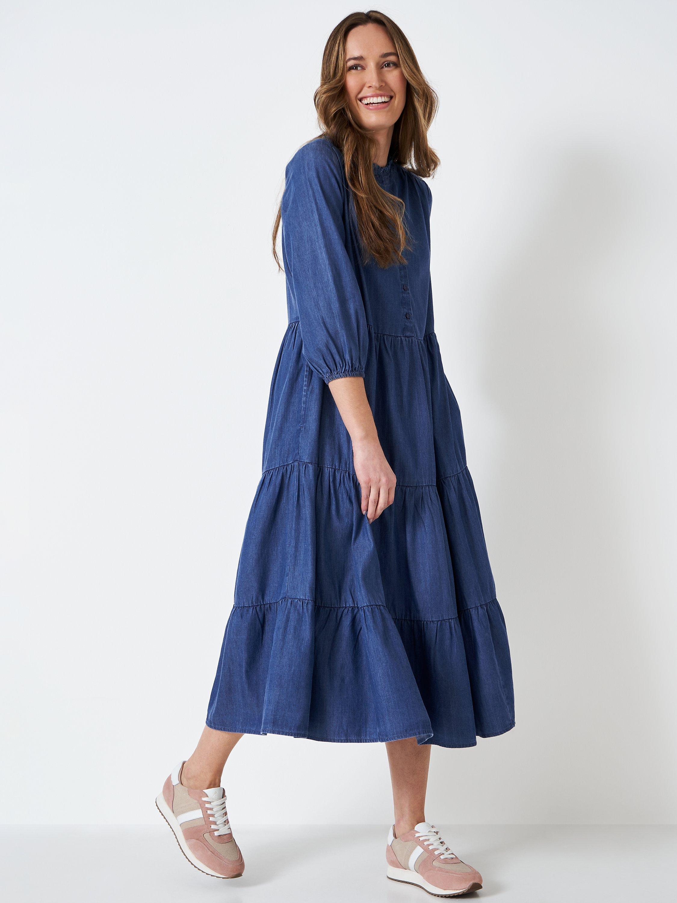 Crew Clothing Avalin Tiered Dress, Chambray Blue