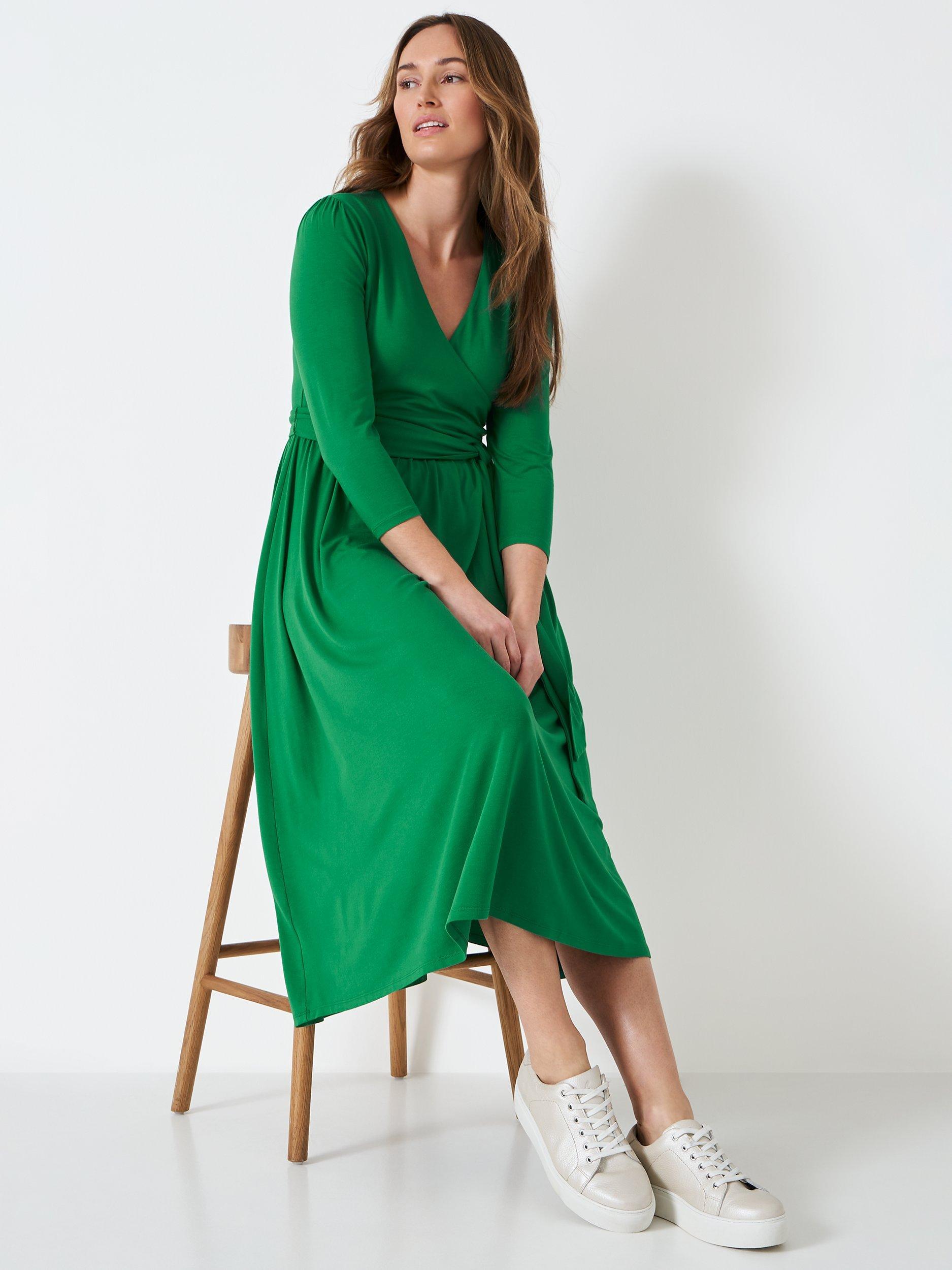 Crew Clothing Wrap Jersey Dress, Dark Green
