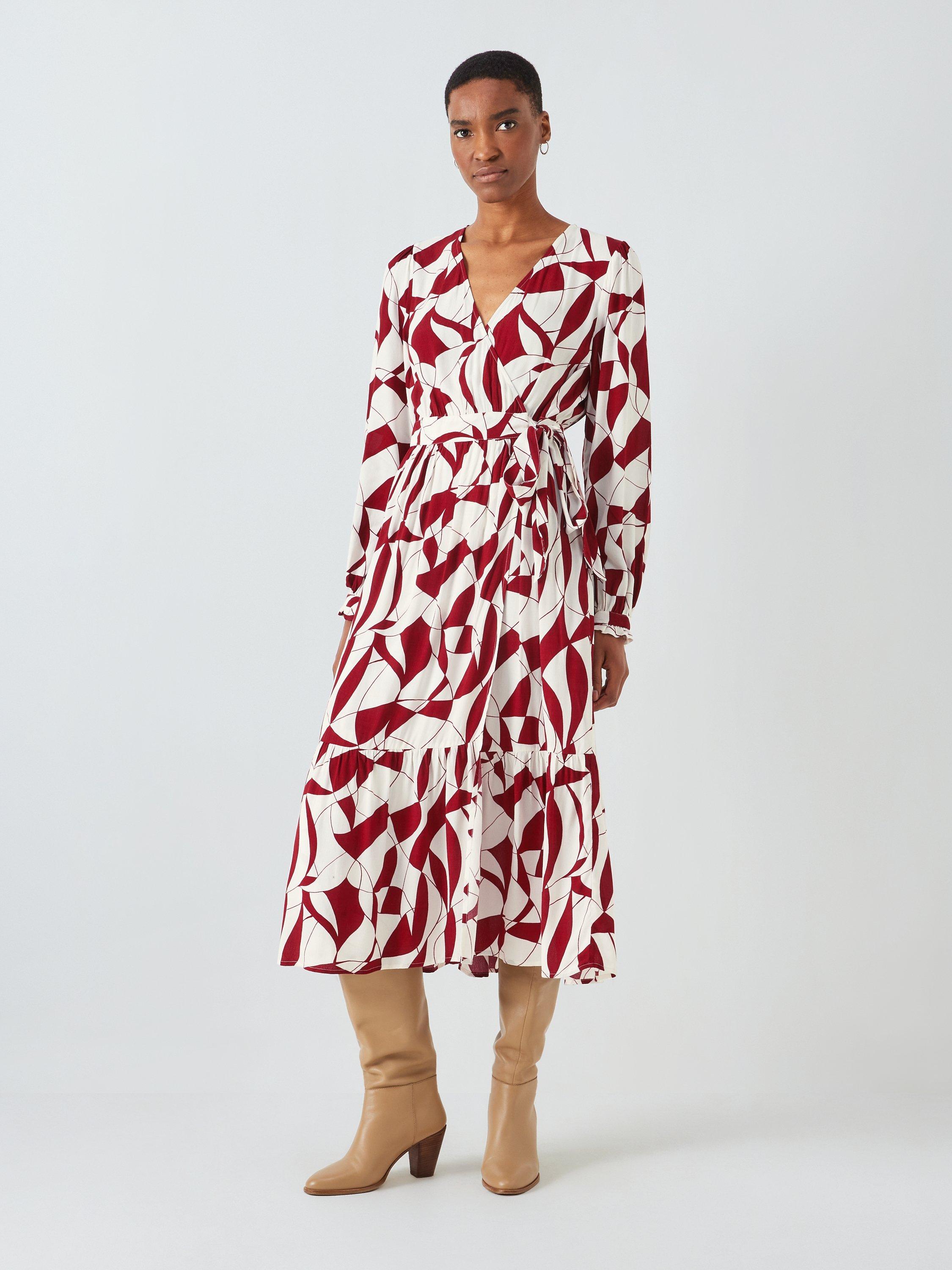John Lewis Geo Swirl Wrap Dress, Red/Multi