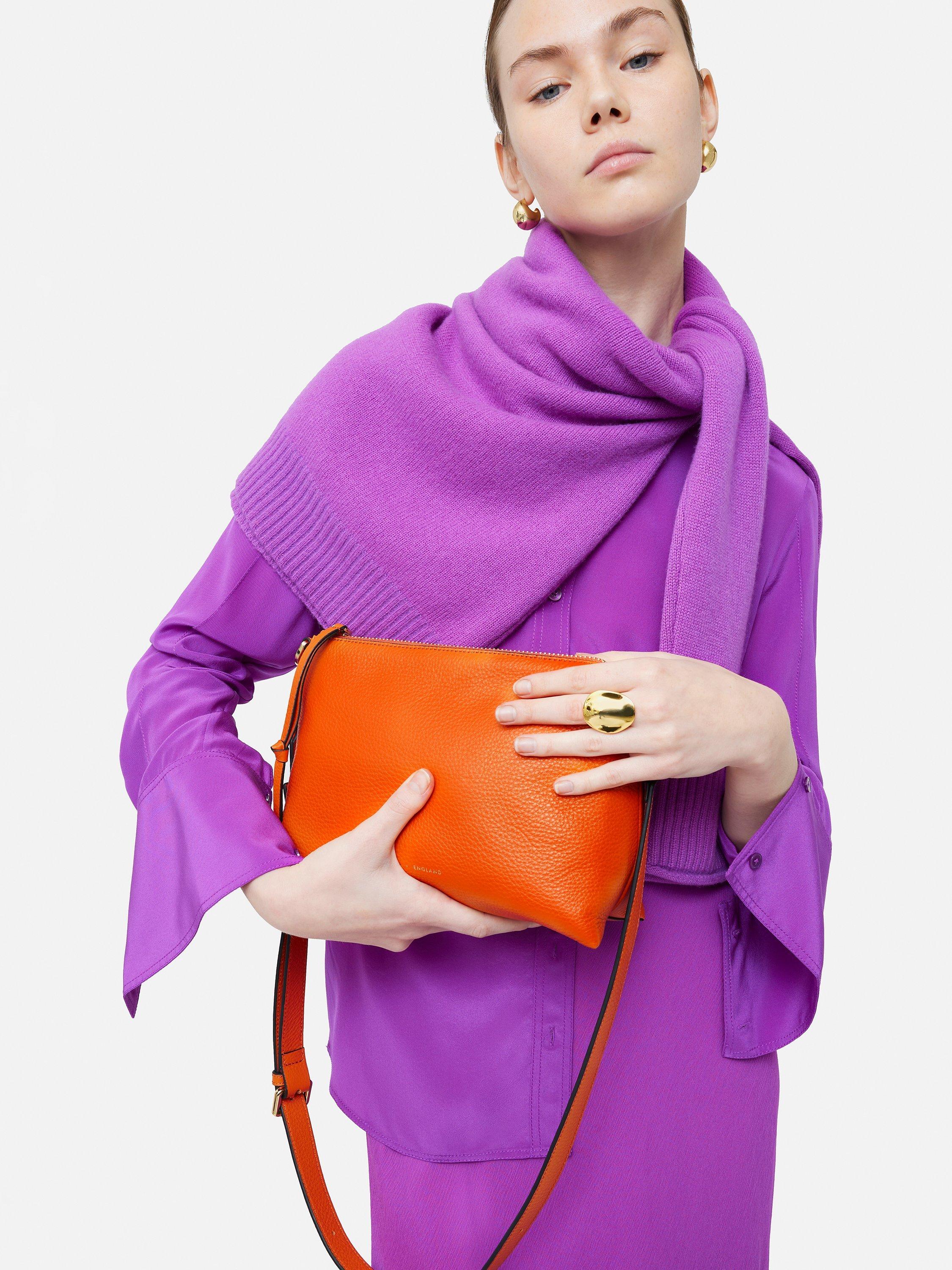 Jigsaw Ava Crossbody Leather Handbag, Orange, One Size