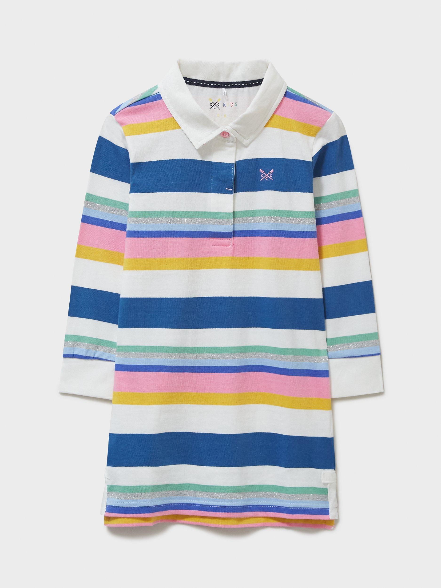 Crew Clothing Kids' Rugby Stripe Glitter Dress, Mid Pink