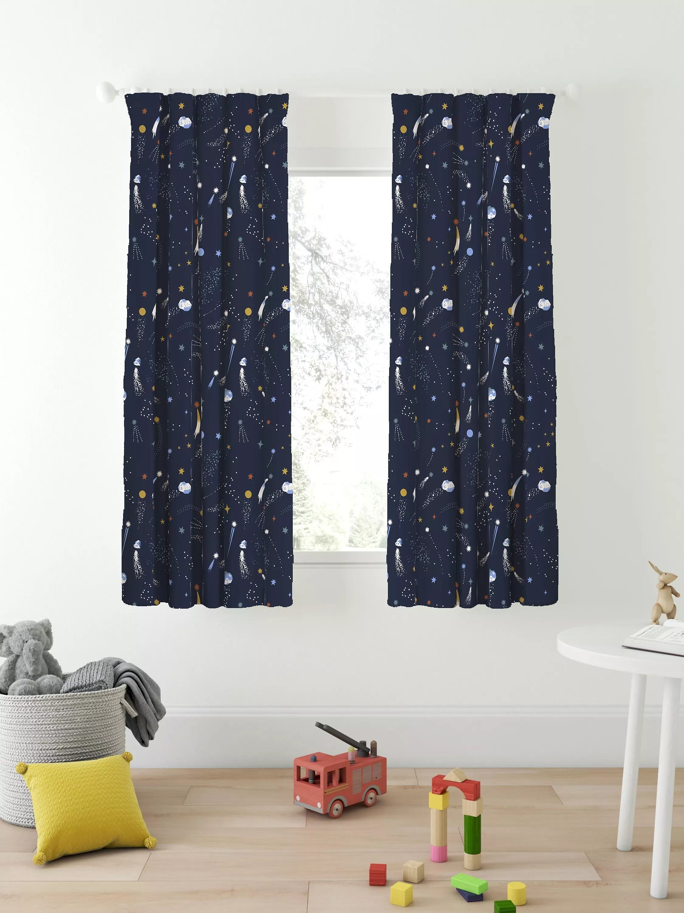 John Lewis Shooting Stars Pencil Pleat Pair Blackout Lined Children s Curtains