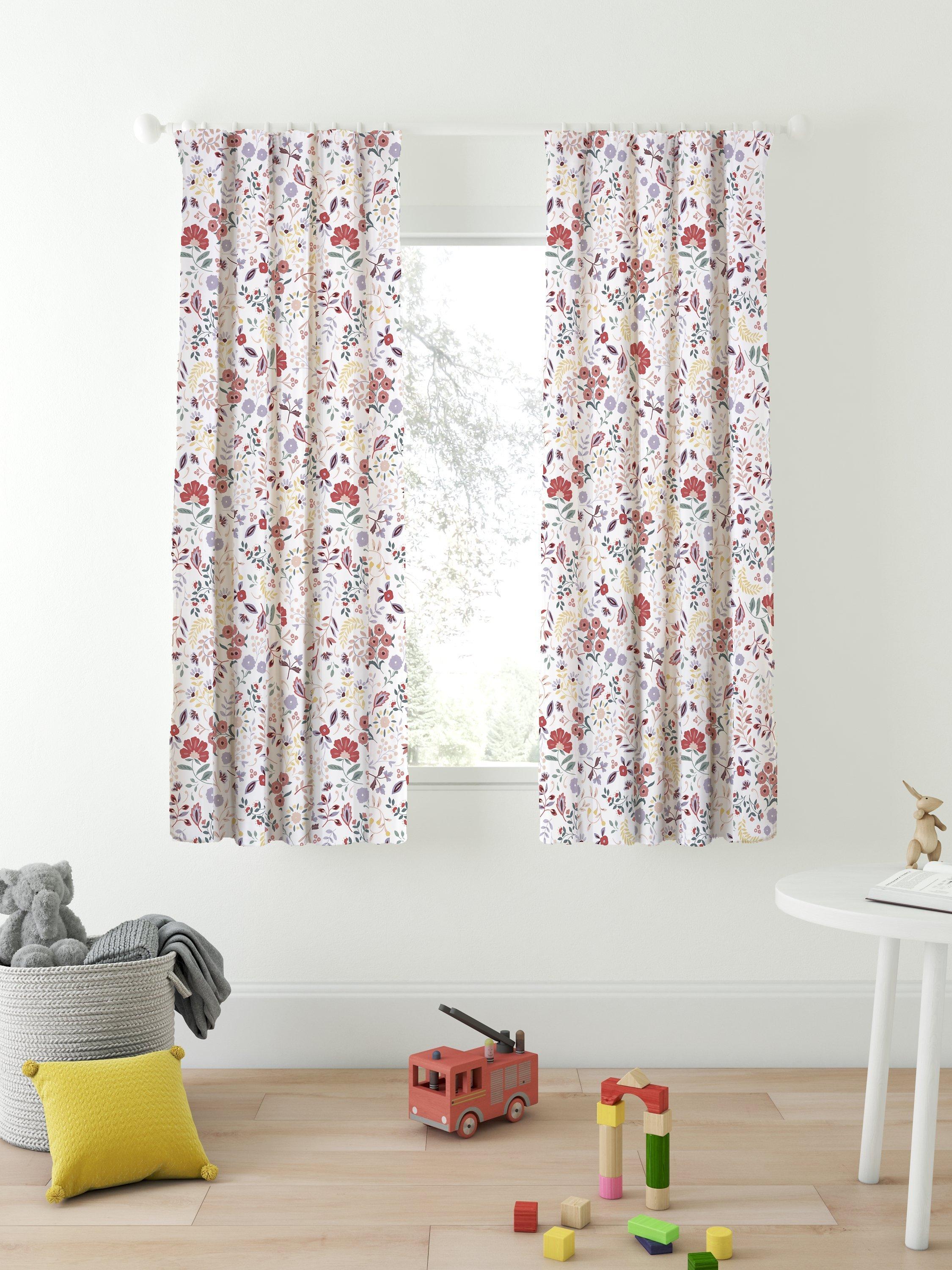 John Lewis Flower Garden Pencil Pleat Pair Blackout Lined Children's Curtains