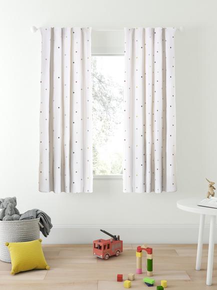 John Lewis Polka Dots Hidden Tab Top Blackout Lined Children's Curtains, Multi, Multi