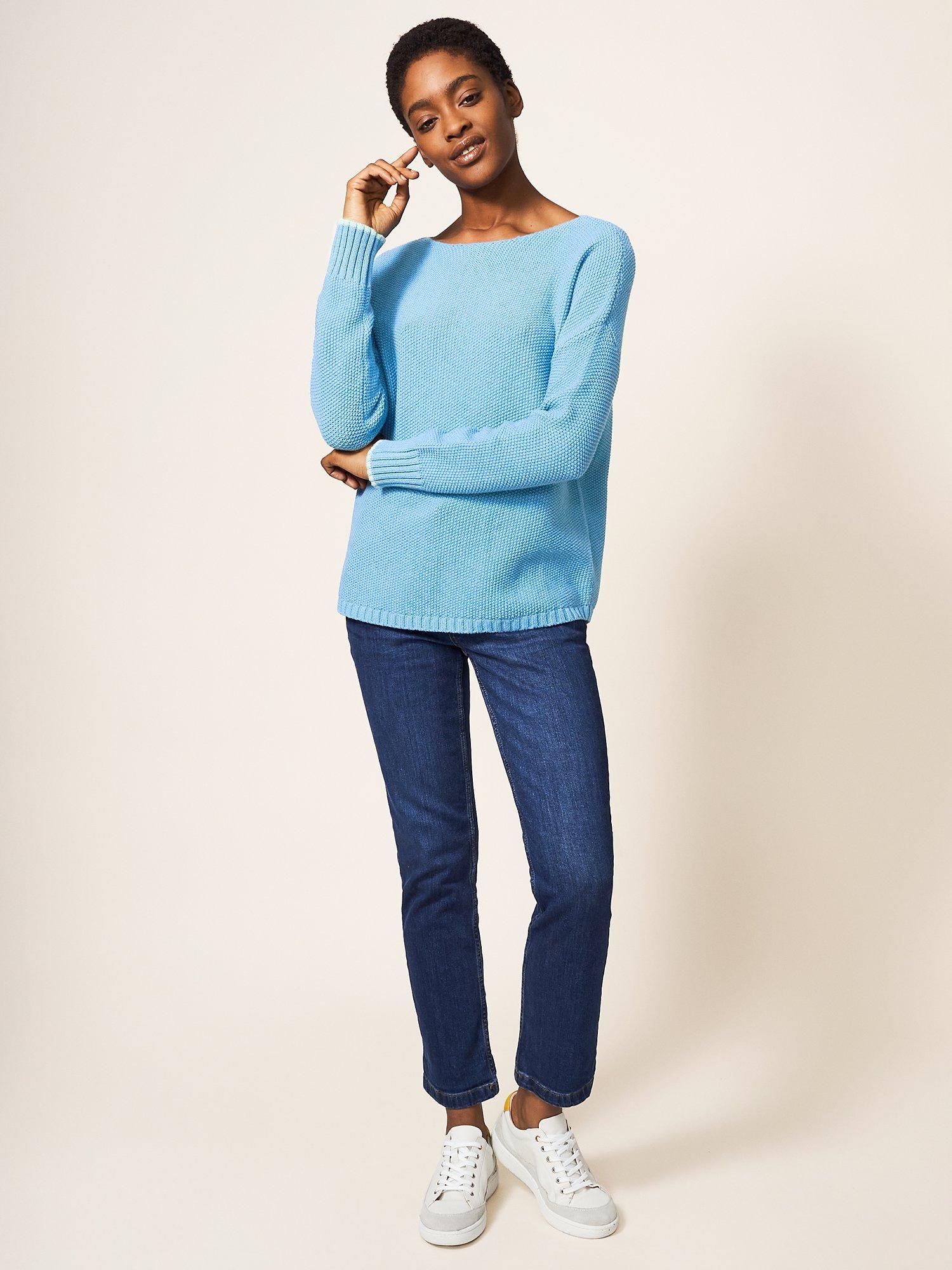 White Stuff Southbank Organic Cotton Knit Jumper, Blue, Mid Blue