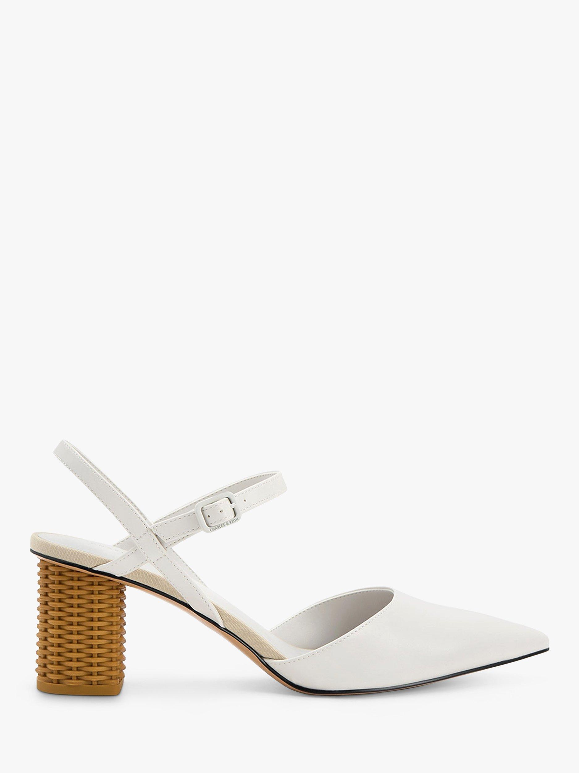 CHARLES & KEITH Faux Leather Woven Heel Court Shoes, Chalk