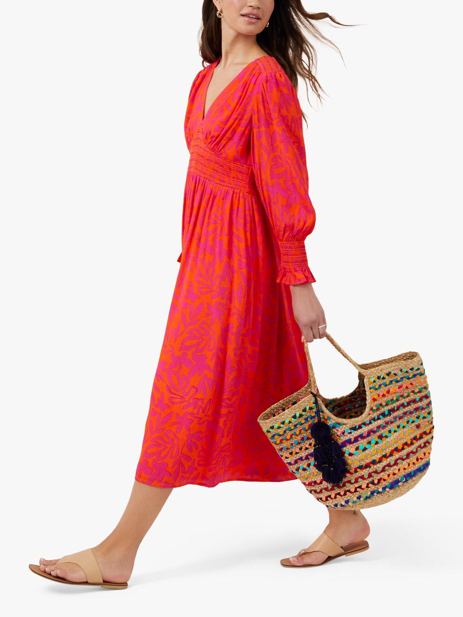 Great Plains Aruba Floral Print Midi Dress, Flame/Magenta
