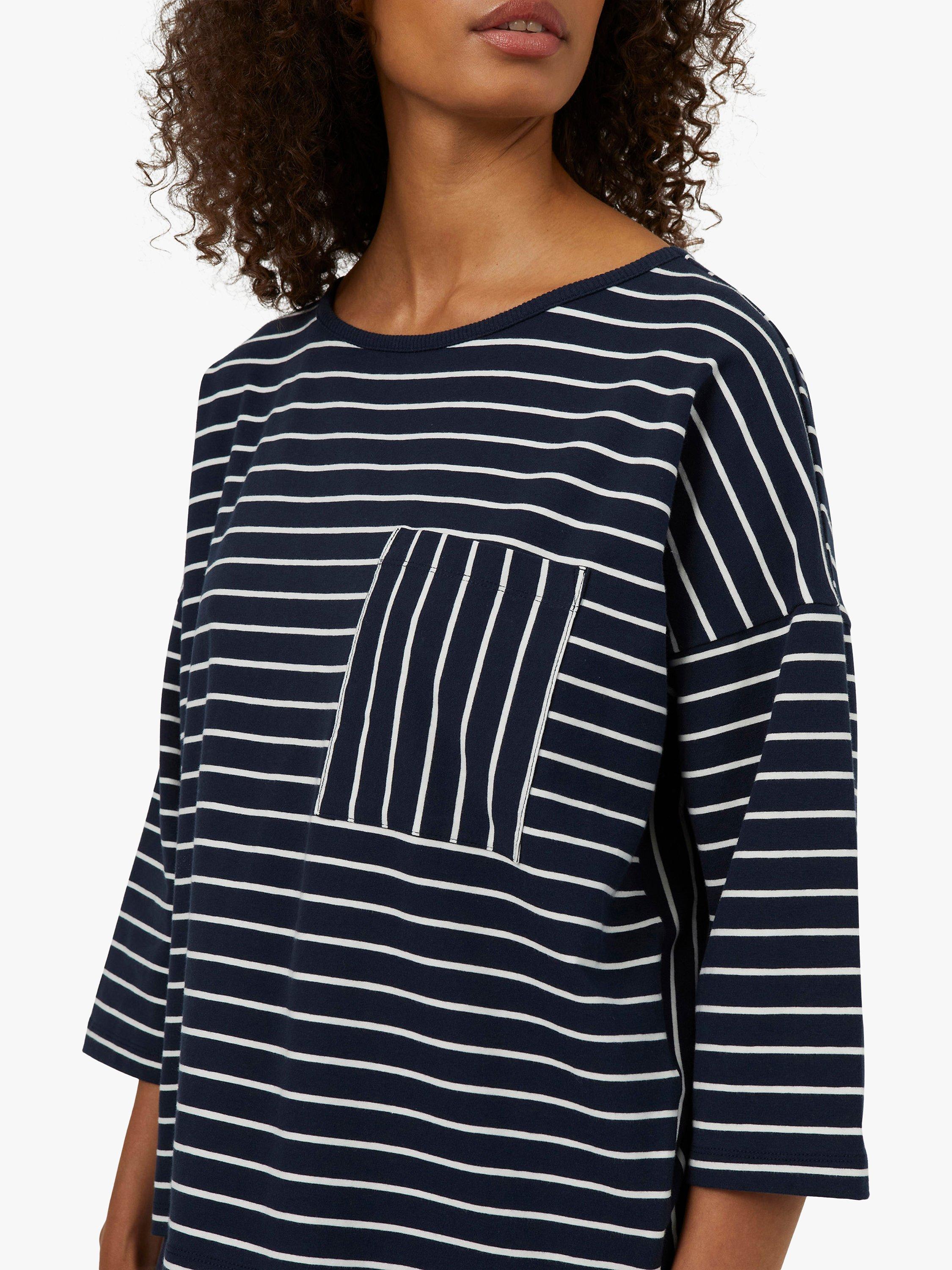 Great Plains Jersey Striped Organic Cotton 3/4 Sleeve Top, Summer Navy/Milk