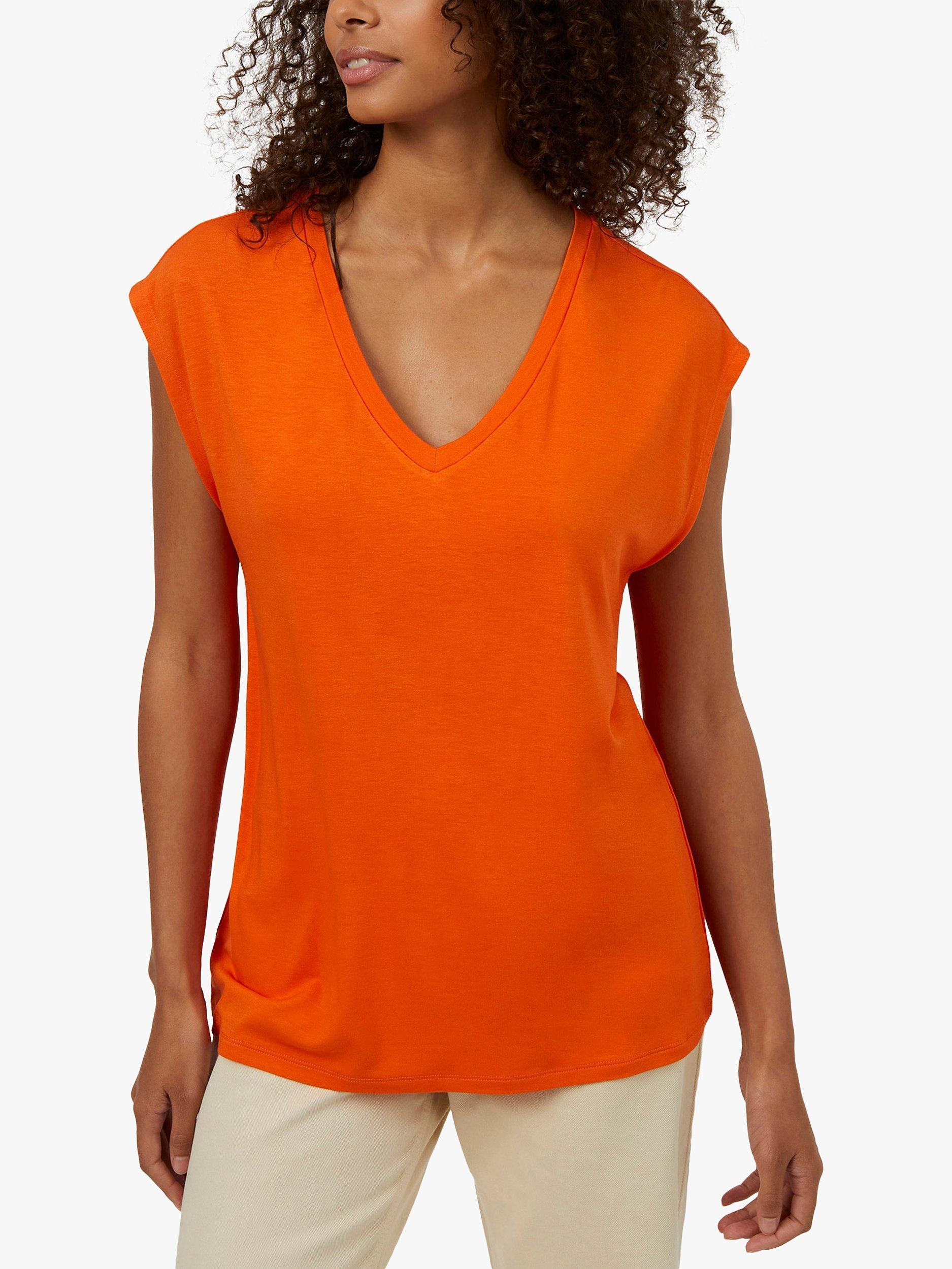 Great Plains Soft Touch Jersey V-Neck Top, Flame, 8
