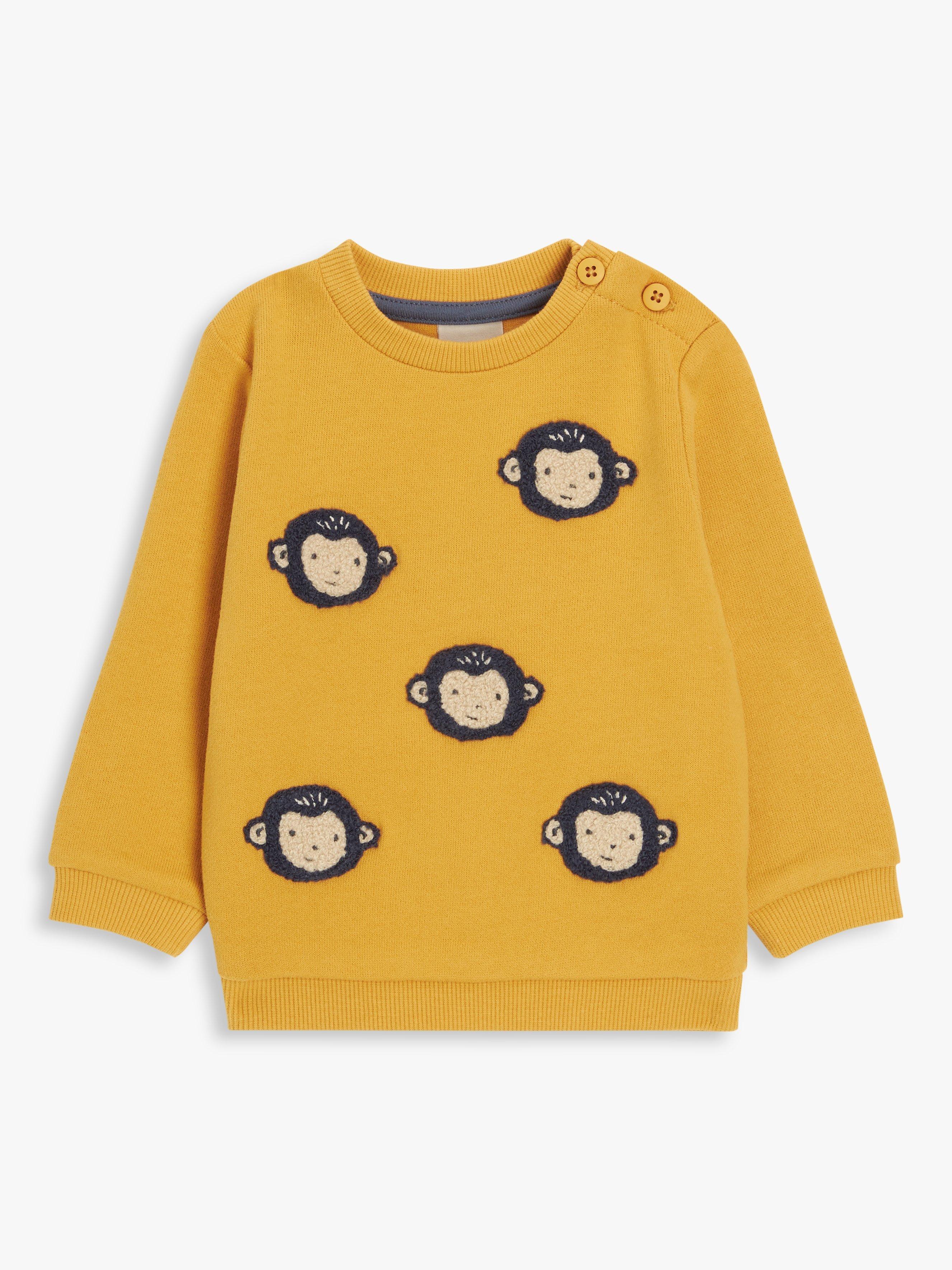 John Lewis Baby Embroidered Monkey Sweatshirt, Yellow/Multi