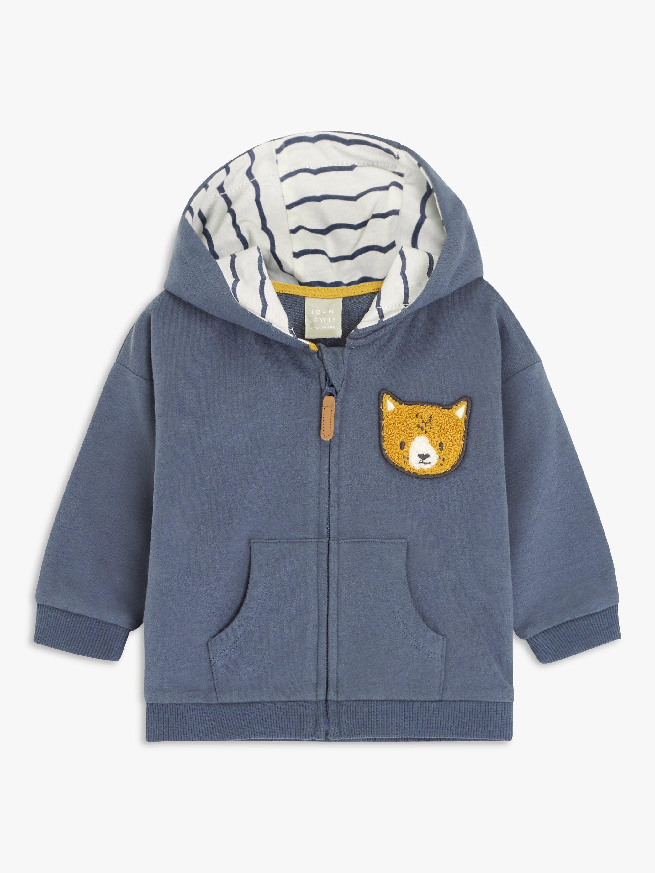 John Lewis Baby Tiger Zip Through Hoodie, Grey