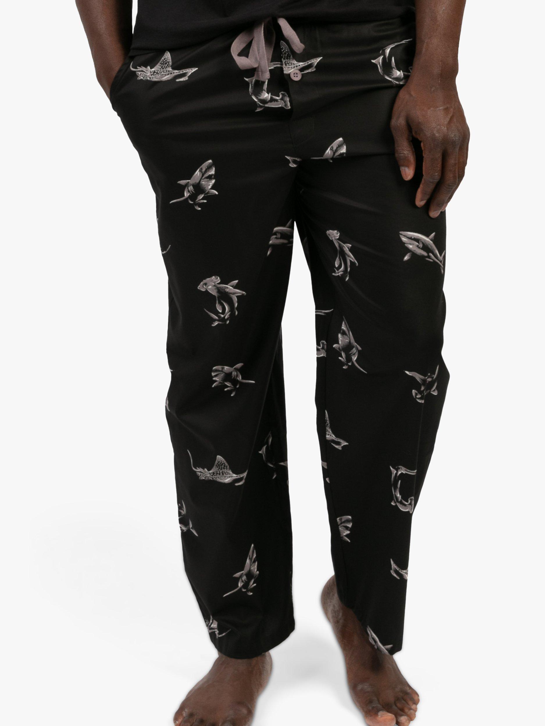 Product image 1 of 3, which shows Cyberjammies Mason Shark Print Pyjama Trousers, Black Mix, S