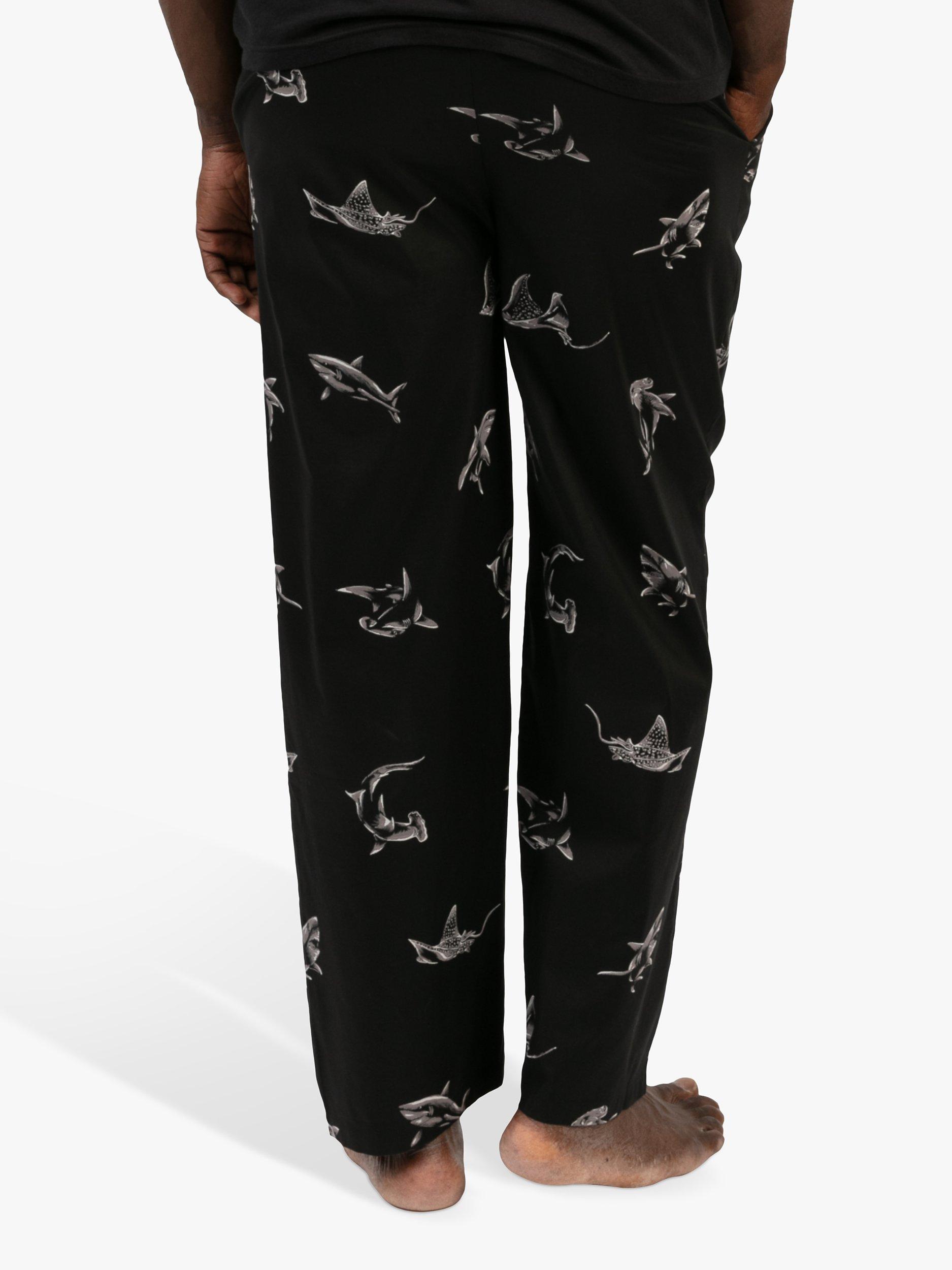 Product image 2 of 3, which shows Cyberjammies Mason Shark Print Pyjama Trousers, Black Mix, S