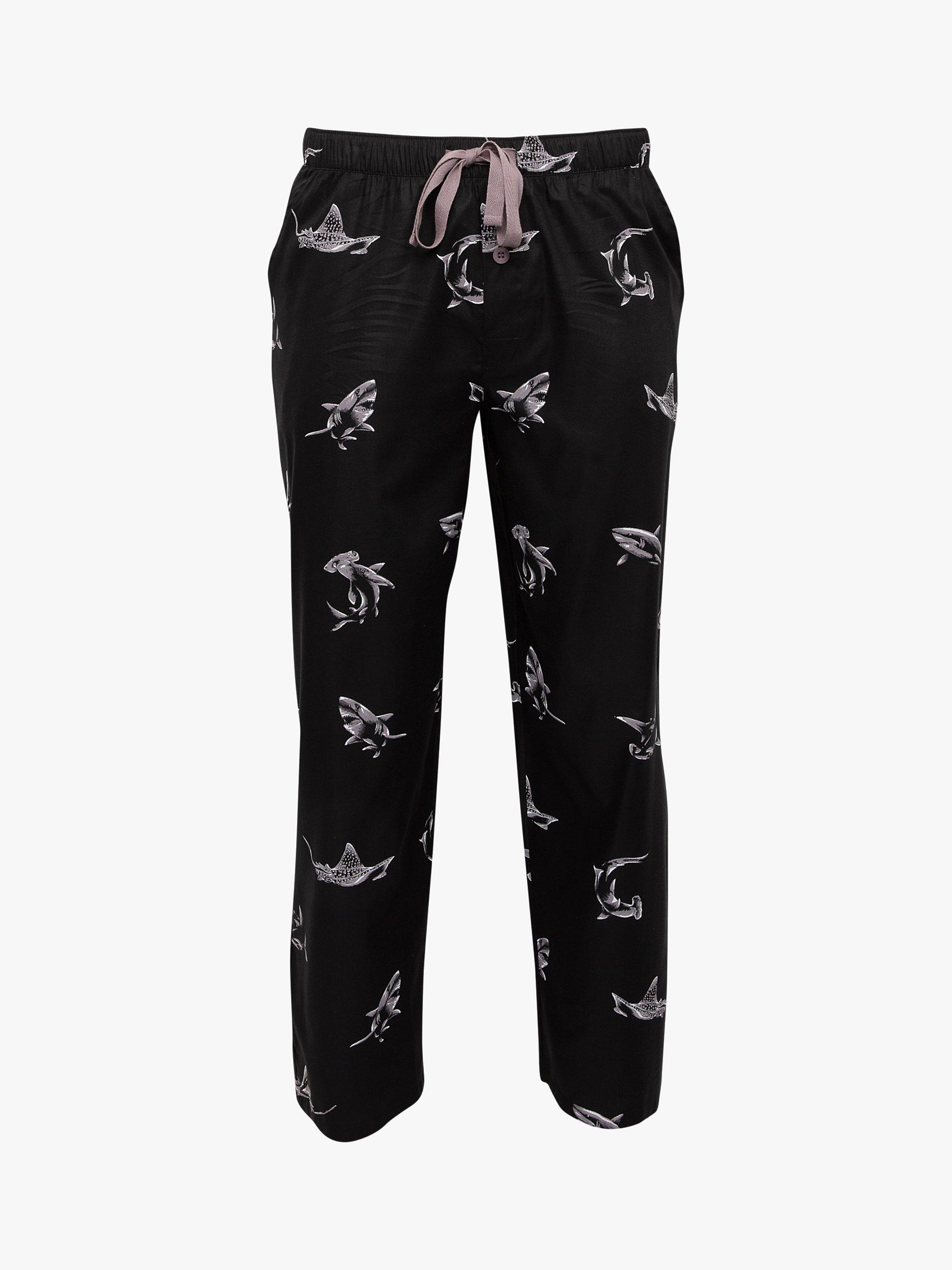 Product image 3 of 3, which shows Cyberjammies Mason Shark Print Pyjama Trousers, Black Mix, S