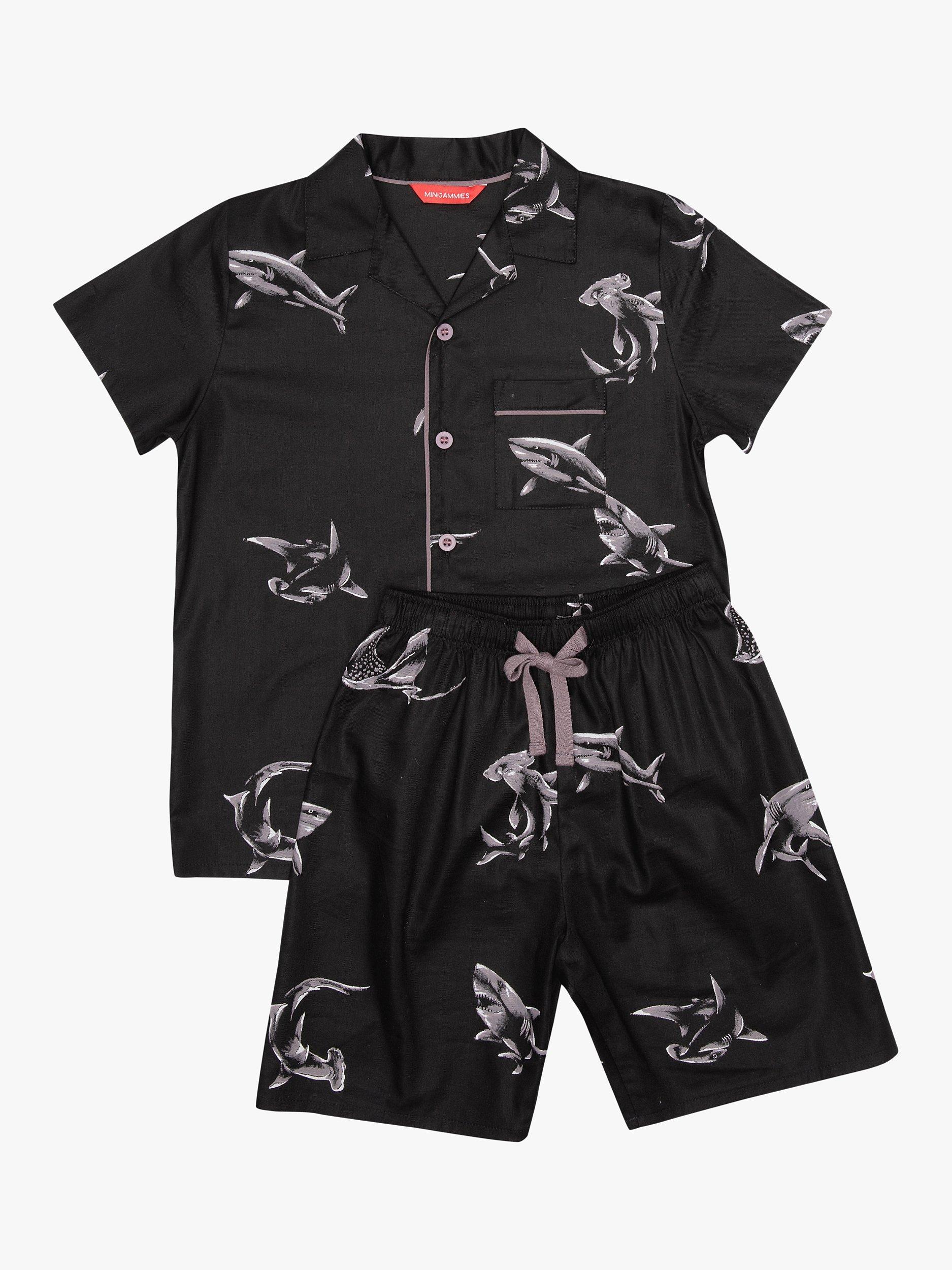 Product image 3 of 4, which shows Minijammies Kids' Mason Shark Print Pyjama Shorts Set, Black, 2-3 years