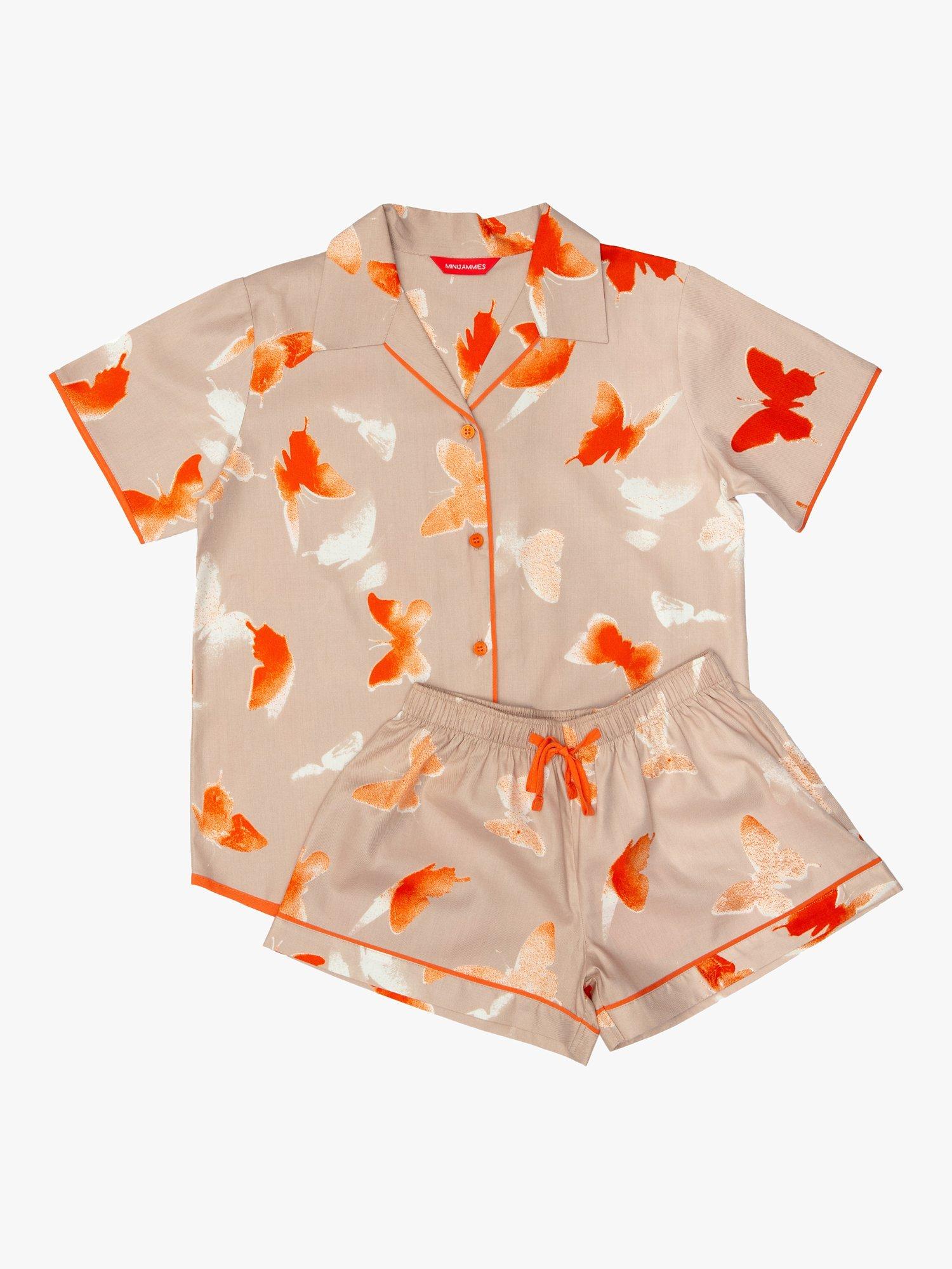 Product image 3 of 4, which shows Minijammies Kids' Riley Butterfly Print Pyjama Shorts Set, Taupe, 2-3 years
