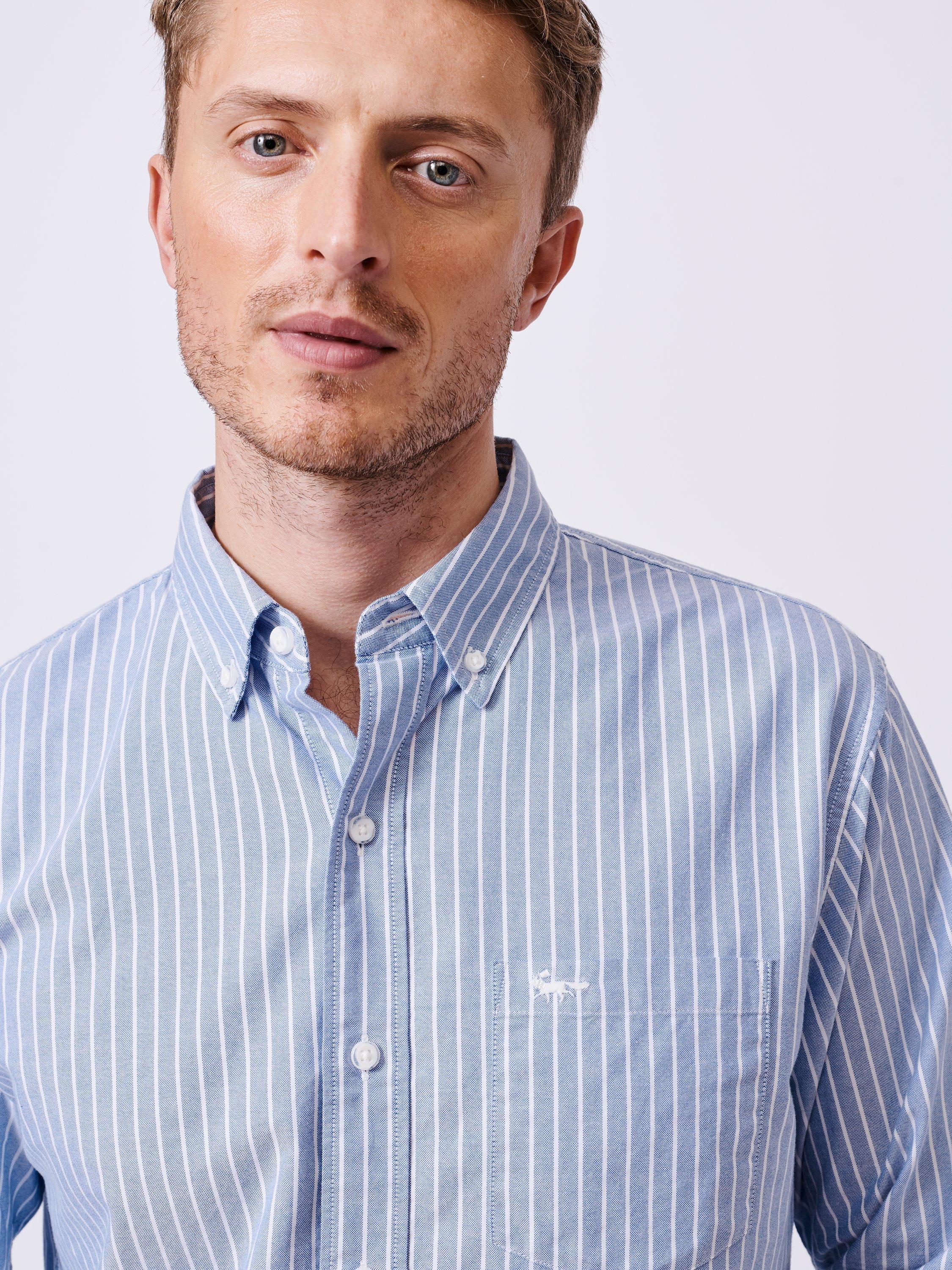 Product image 4 of 6, which shows Aubin Aldridge Oxford Cotton Button Down Shirt, Wide Blue Stripe, S
