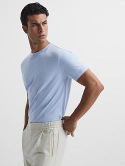 Reiss Bless Cotton Blend Crew Neck T-Shirt, Soft Blue