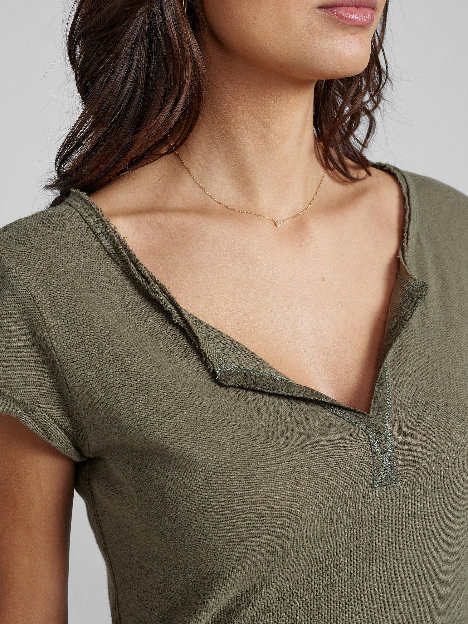 Product image 2 of 4, which shows MOS MOSH Troy Cotton & Linen Blend V Neck T-Shirt, Army, XS