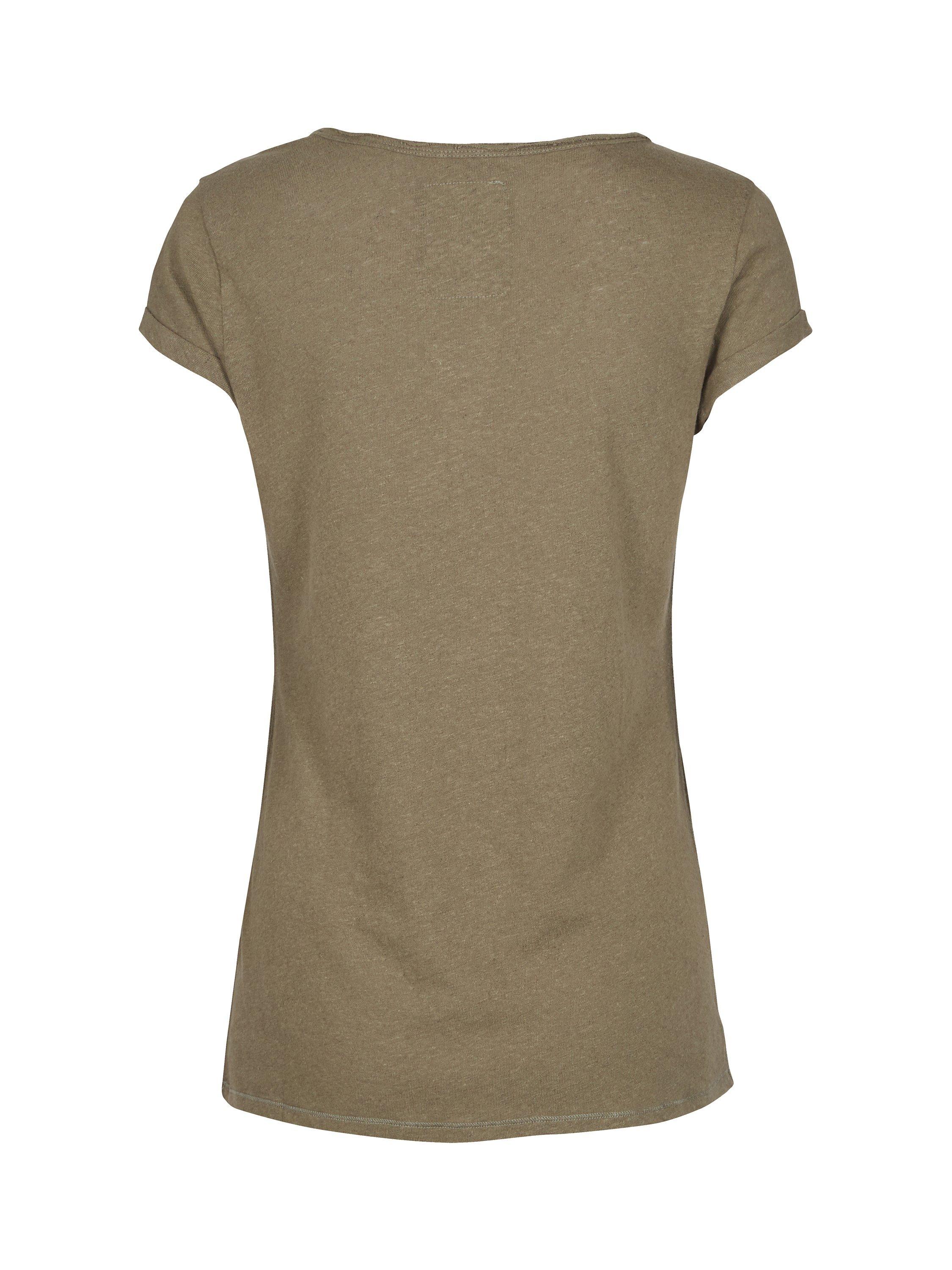Product image 4 of 4, which shows MOS MOSH Troy Cotton & Linen Blend V Neck T-Shirt, Army, XS