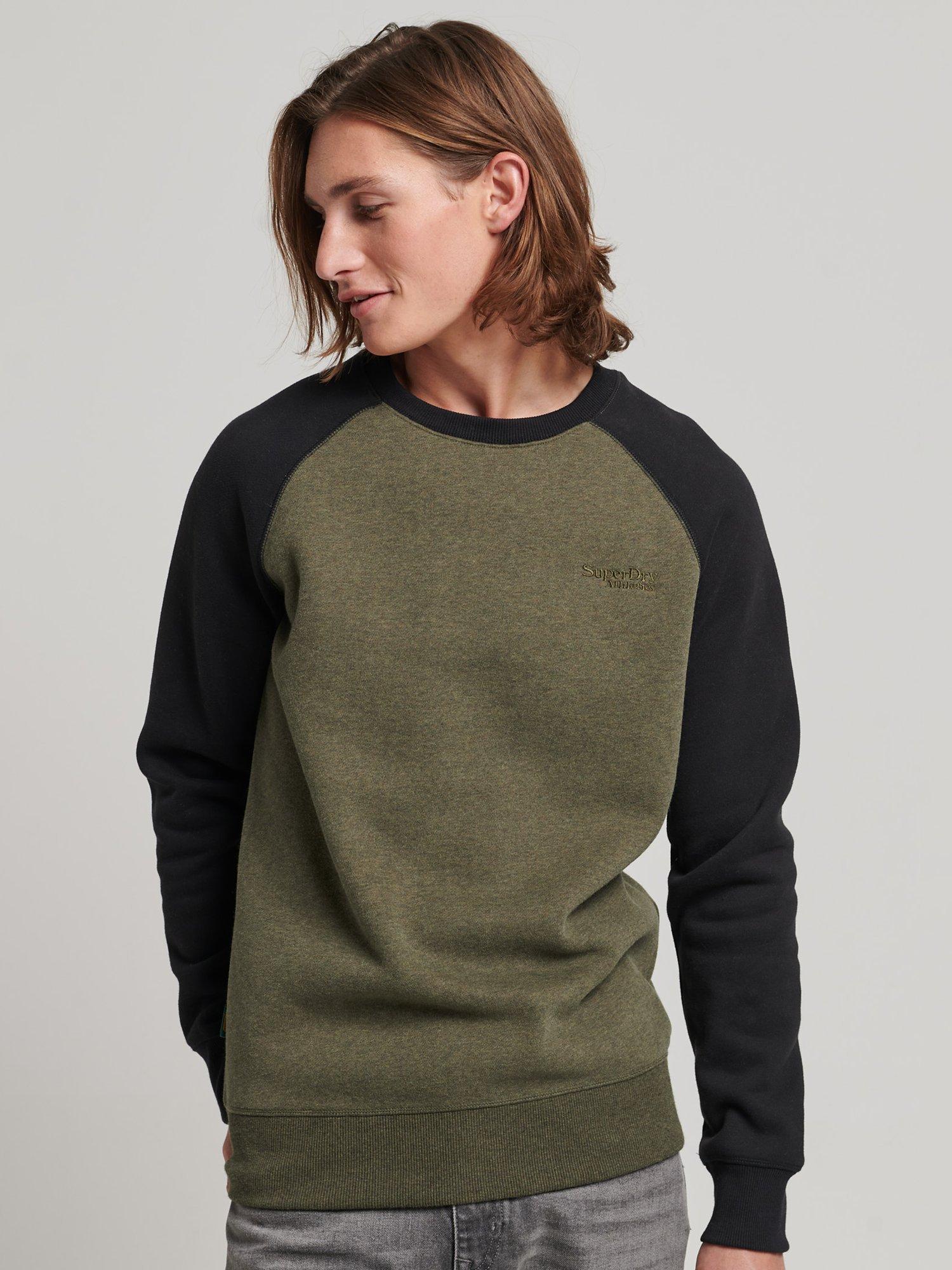 Superdry Baseball Crew Sweatshirt, Green Marl/Black