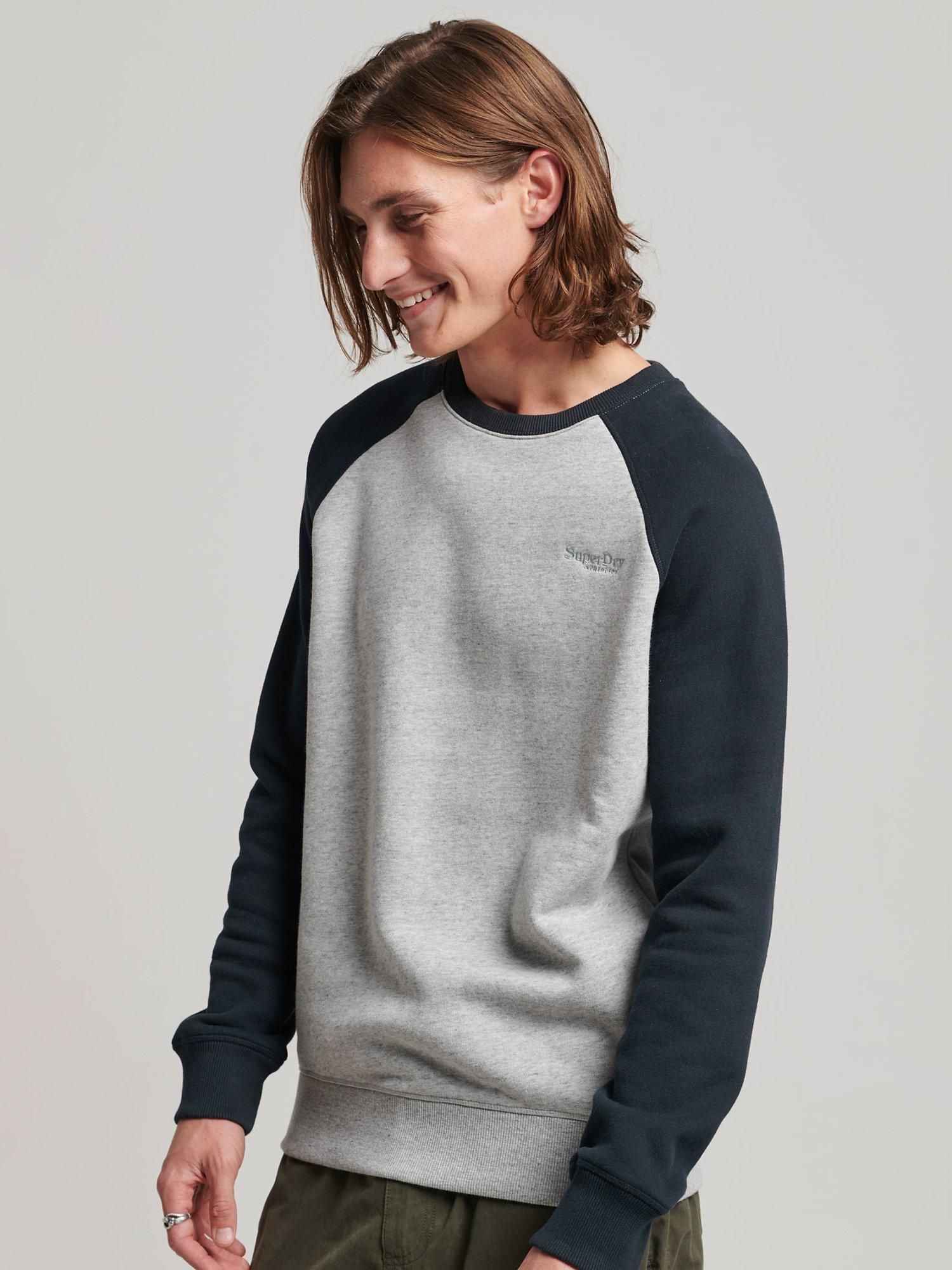 Superdry Baseball Crew Sweatshirt, Grey Marl/Navy