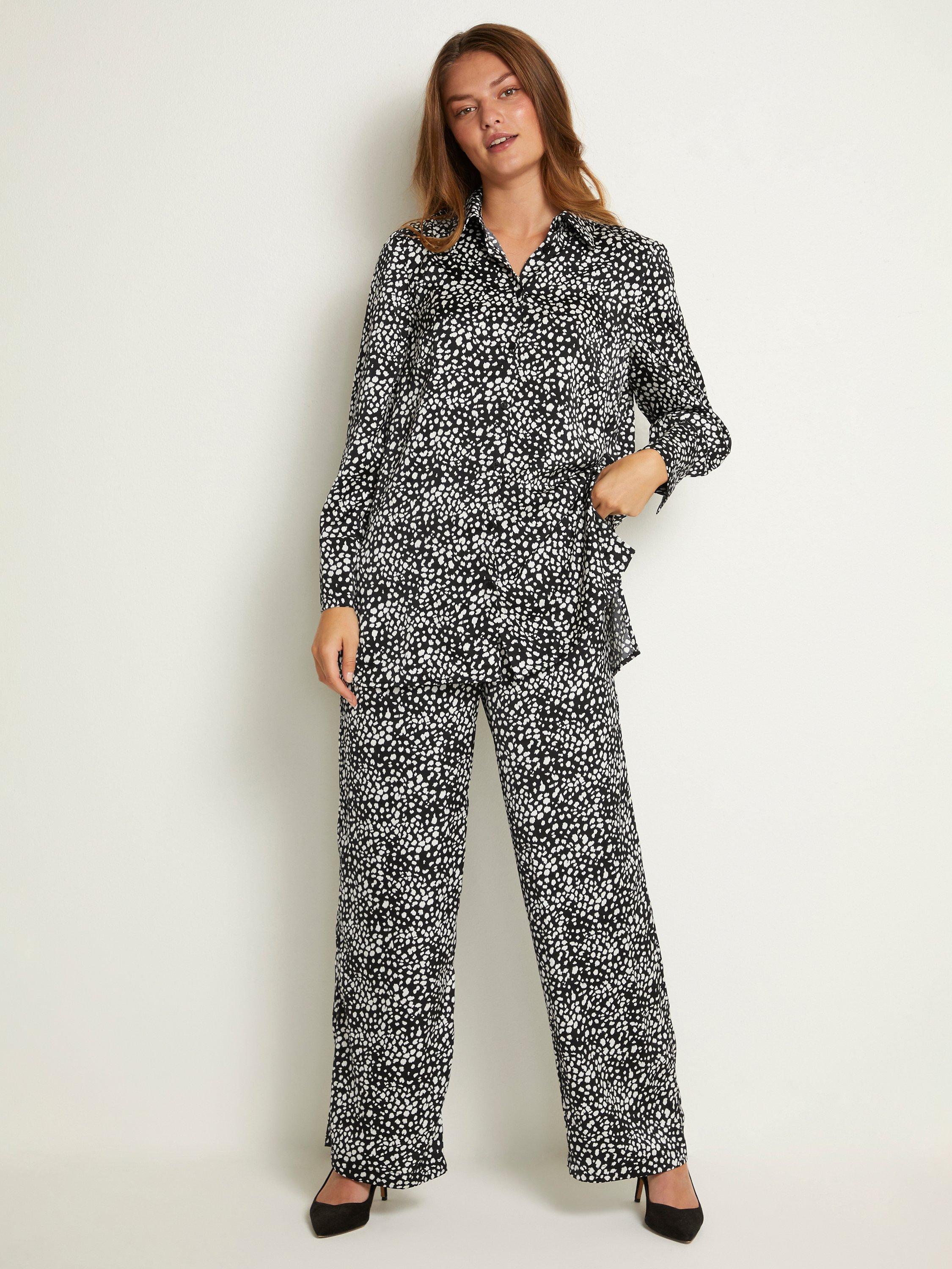 KAFFE Kariley Long Sleeve Shirt, Black/Chalk Leo