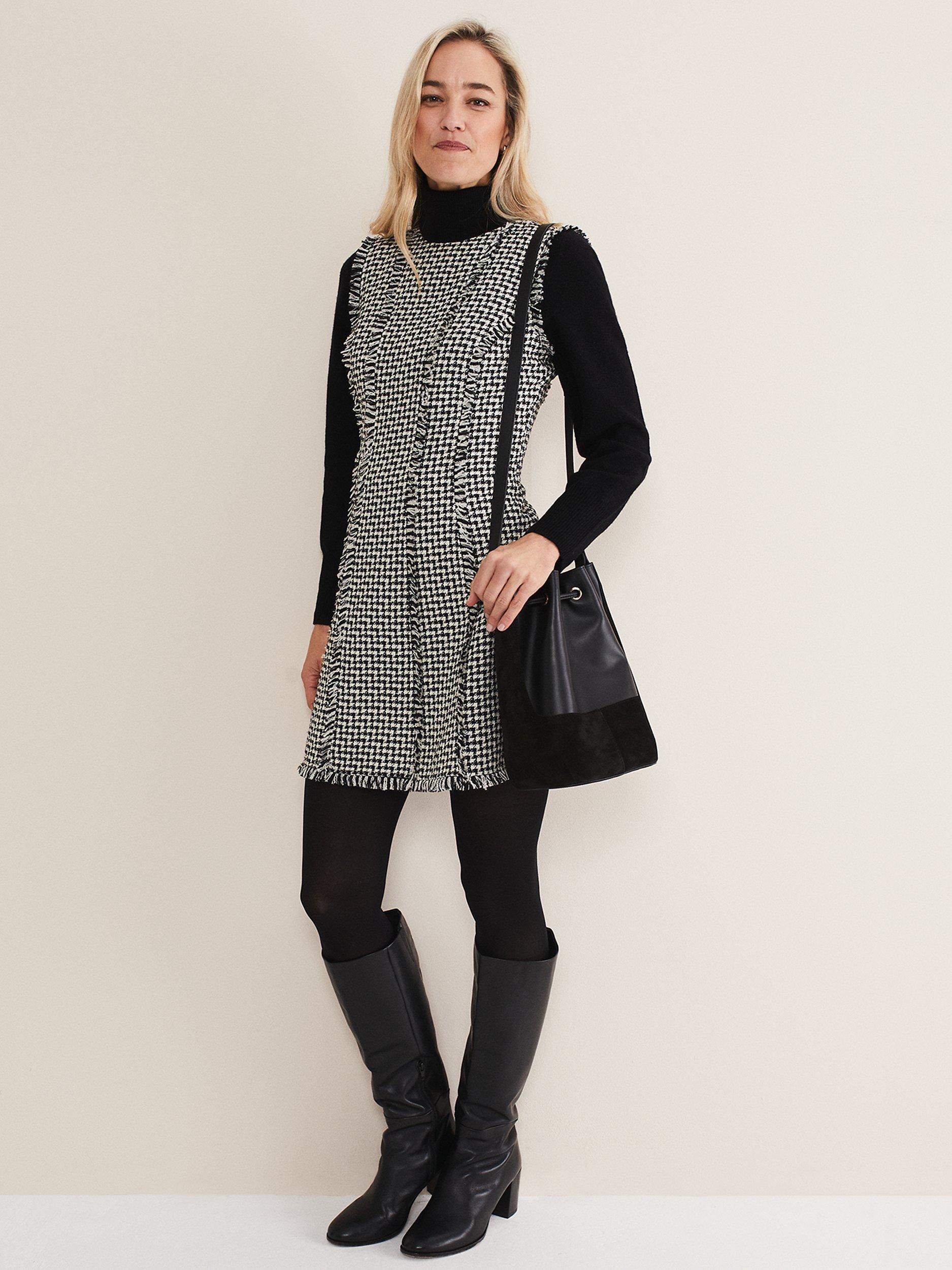 Phase Eight Arie Tweed Dogstooth Mini Dress, Black/White