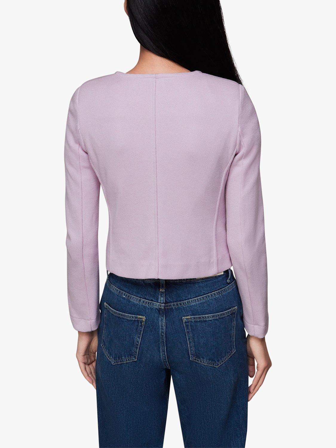 Product image 2 of 6, which shows Whistles Collarless Jersey Jacket, Lilac, 6