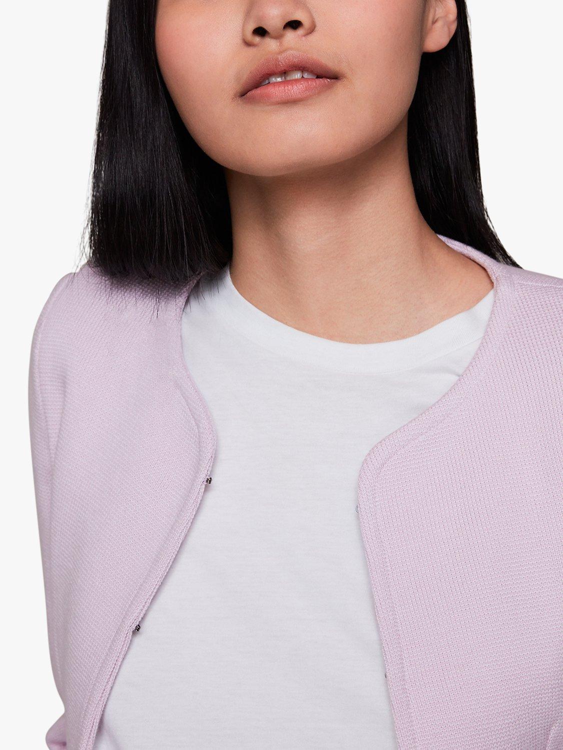 Product image 3 of 6, which shows Whistles Collarless Jersey Jacket, Lilac, 6