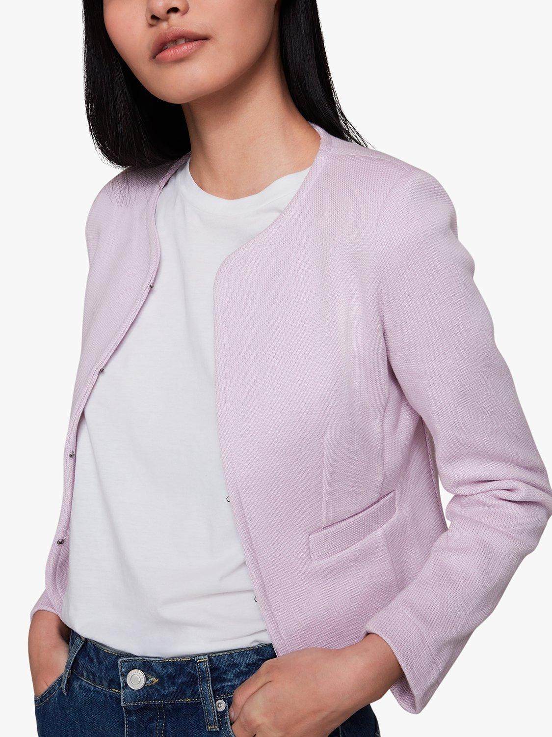 Product image 4 of 6, which shows Whistles Collarless Jersey Jacket, Lilac, 6