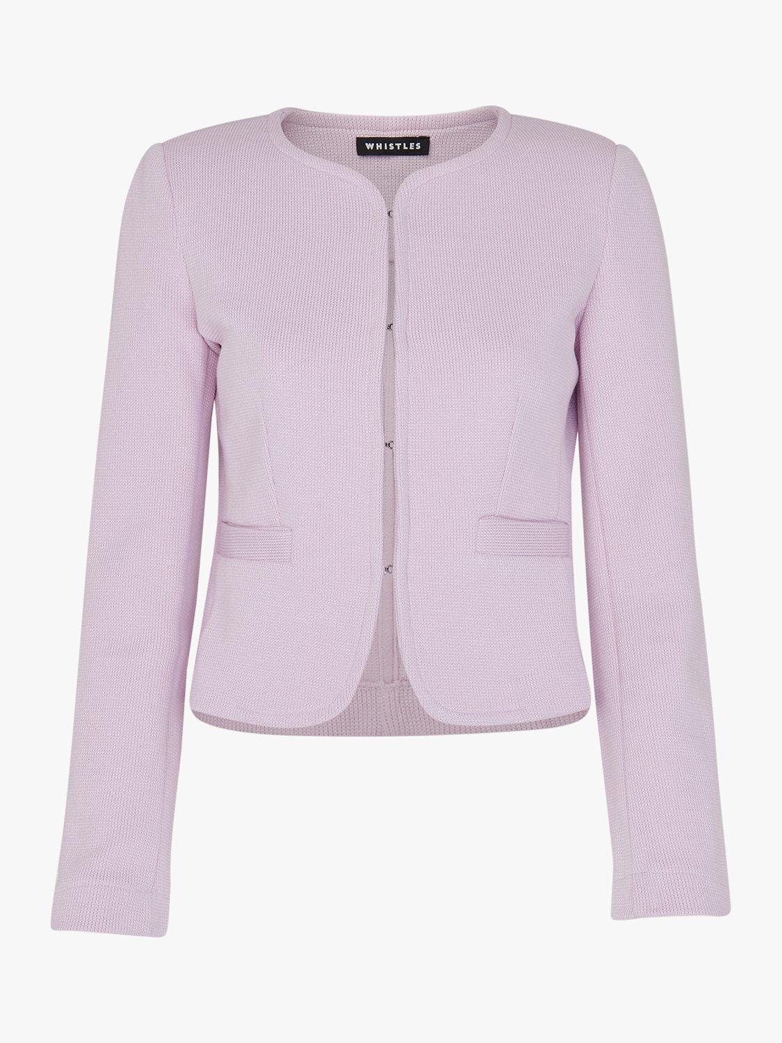Product image 6 of 6, which shows Whistles Collarless Jersey Jacket, Lilac, 6