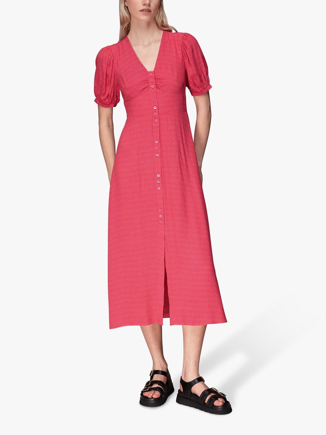 Whistles Labyrinth Geometric Print Midi Dress, Pink, 6