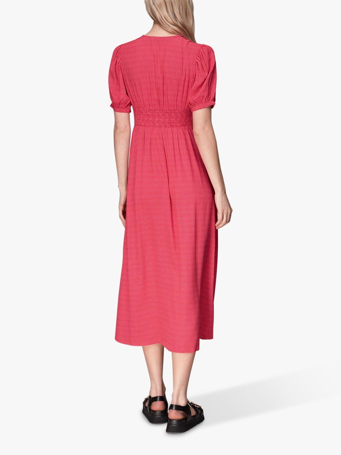 Whistles Labyrinth Geometric Print Midi Dress, Pink, 6
