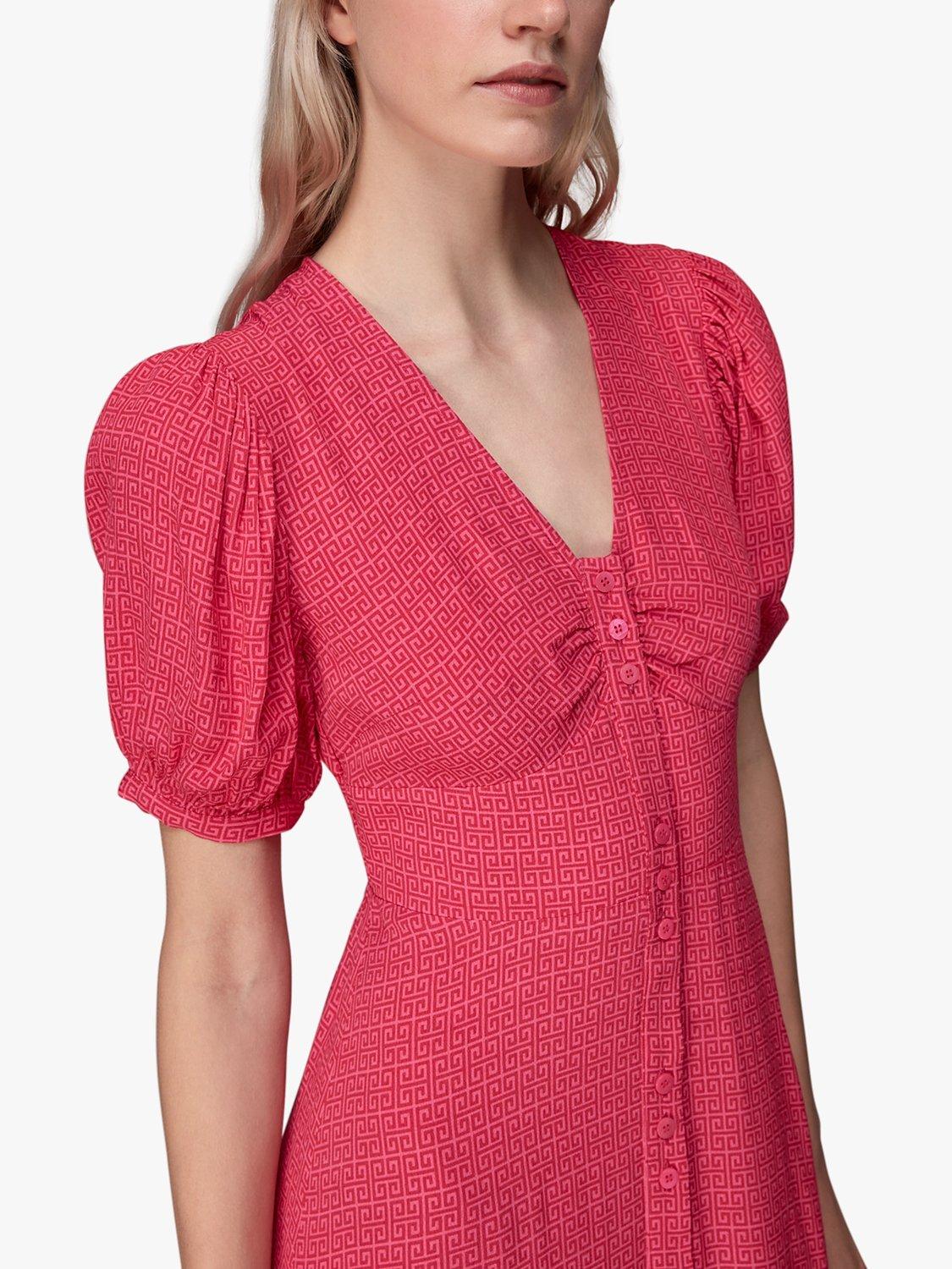 Whistles Labyrinth Geometric Print Midi Dress, Pink, 6
