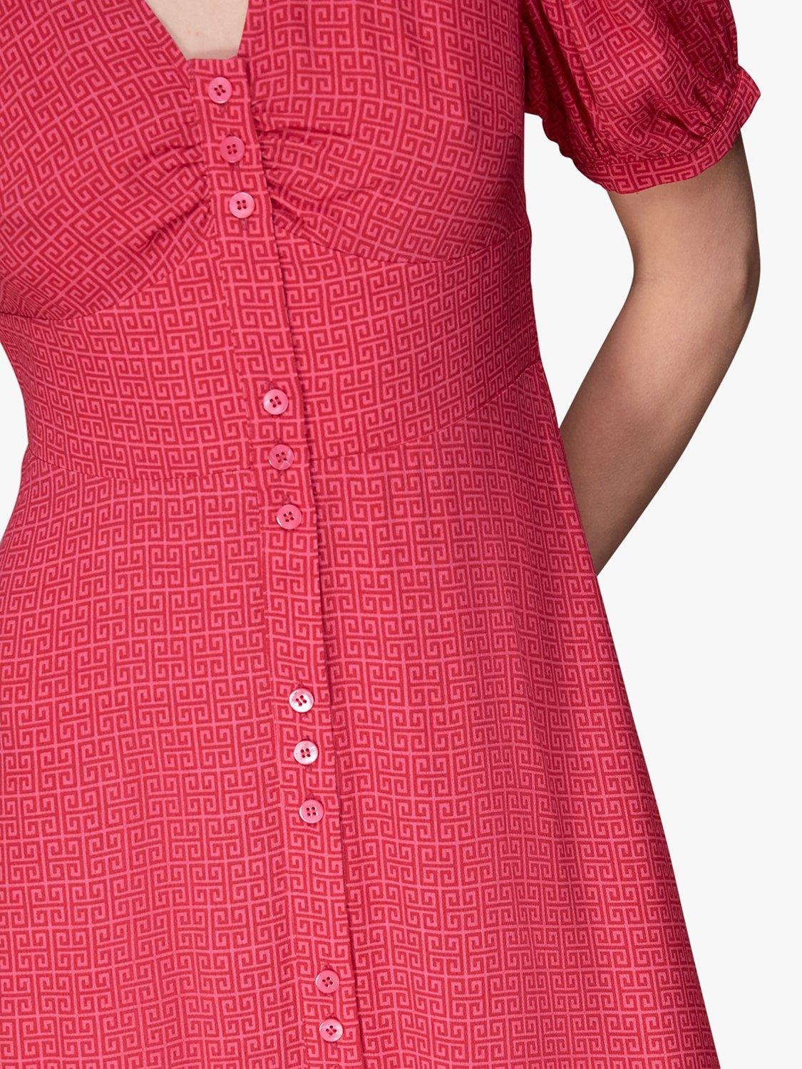 Whistles Labyrinth Geometric Print Midi Dress, Pink, 6