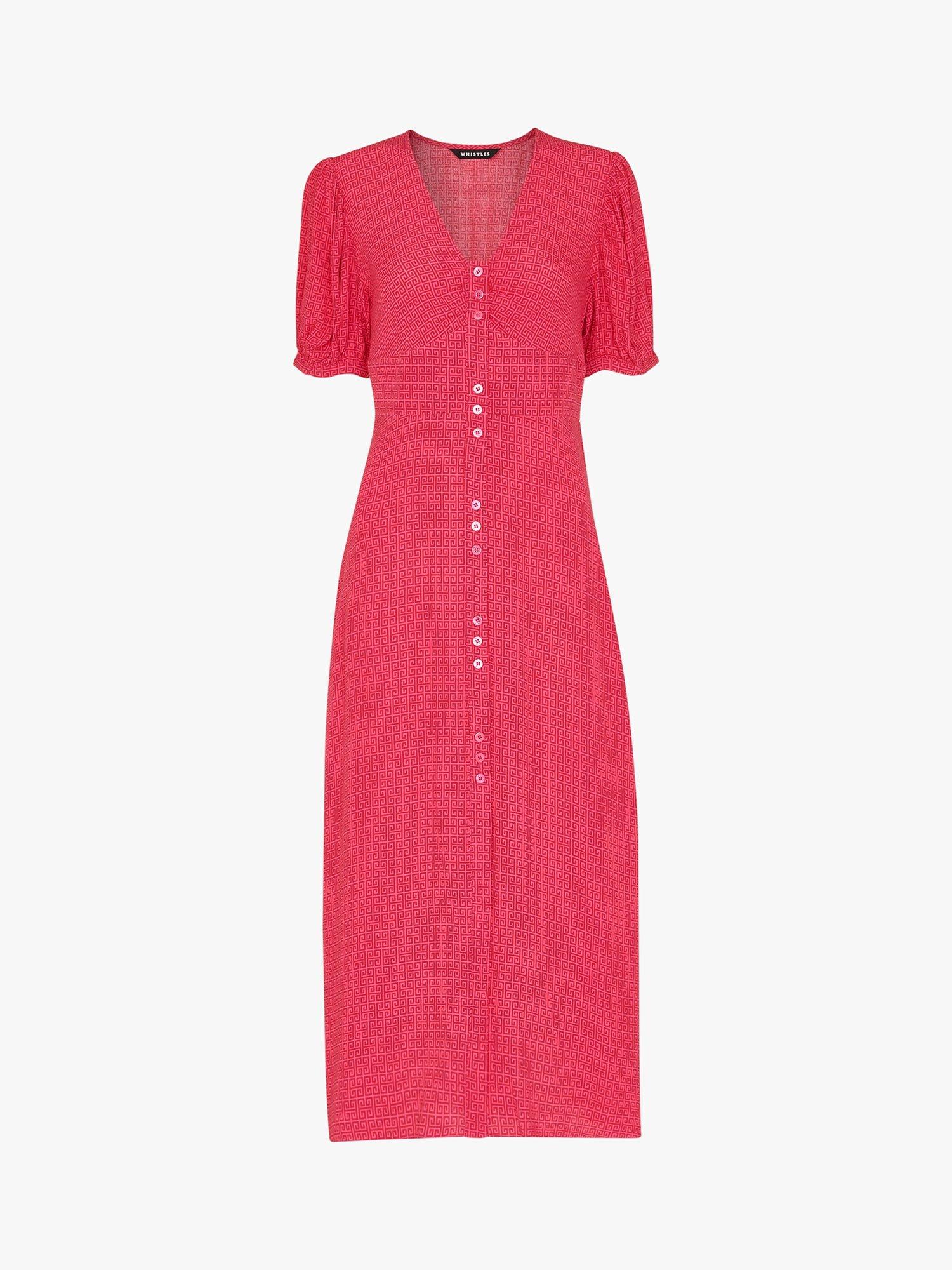Whistles Labyrinth Geometric Print Midi Dress, Pink, 6