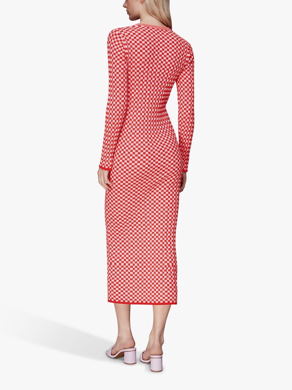 Product image 2 of 7, which shows Whistles Checkerboard Knit Midi Dress, Red/White, 16