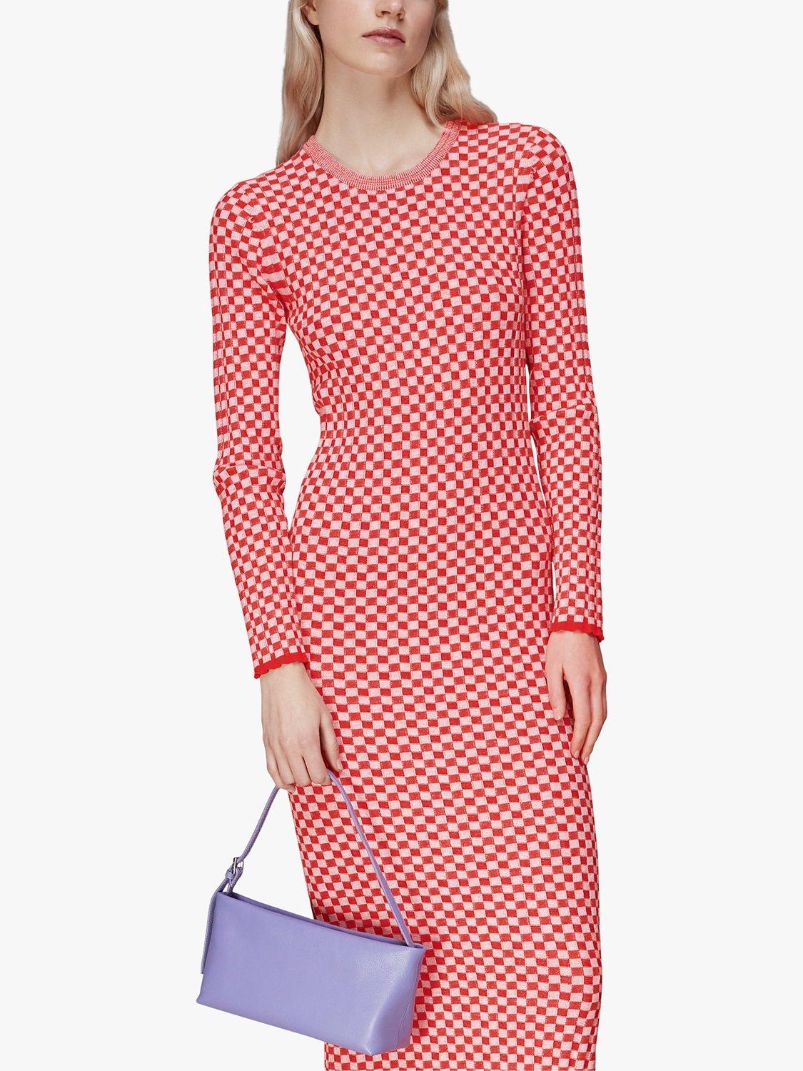 Product image 3 of 7, which shows Whistles Checkerboard Knit Midi Dress, Red/White, 16
