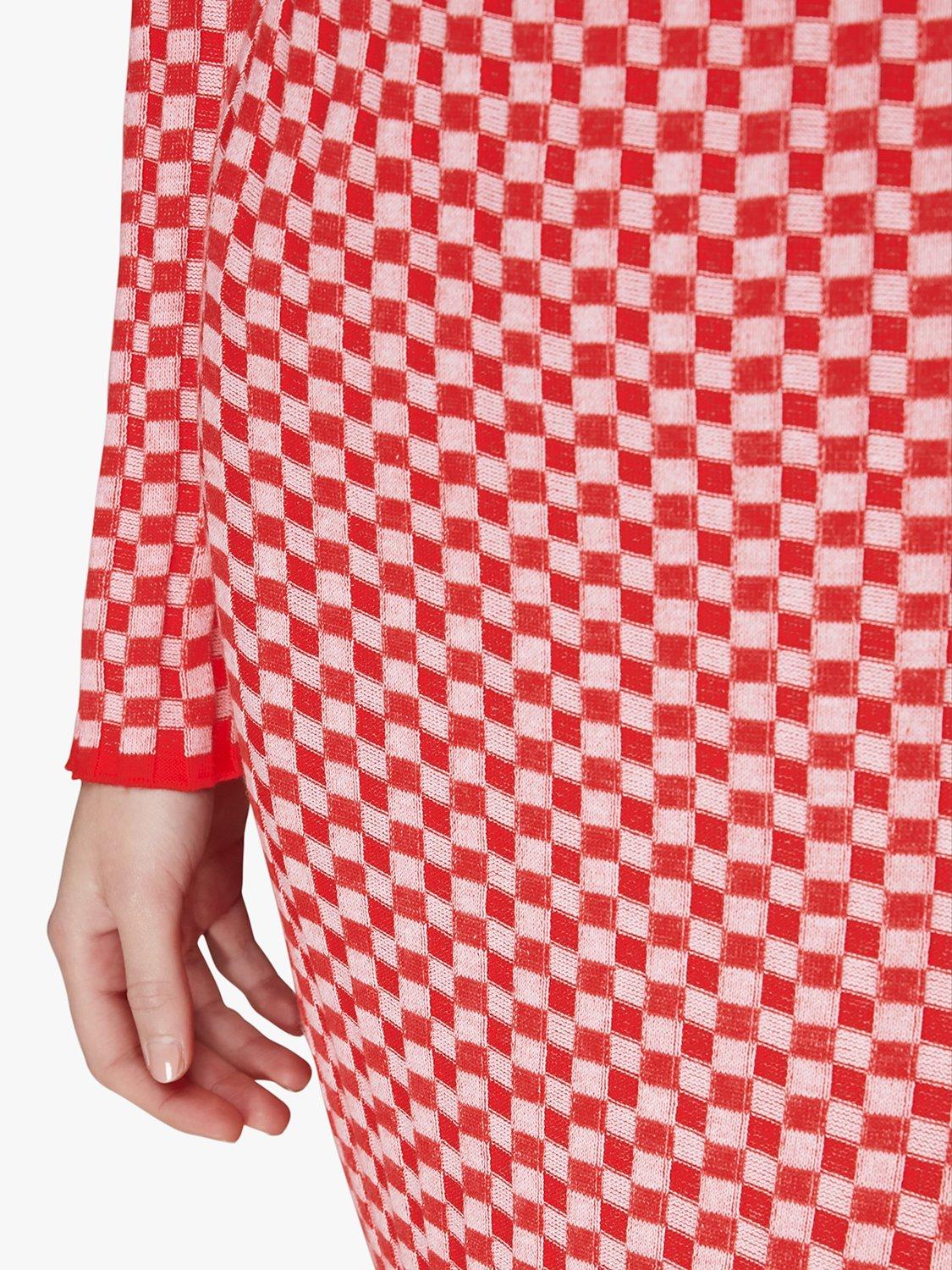 Product image 5 of 7, which shows Whistles Checkerboard Knit Midi Dress, Red/White, 16