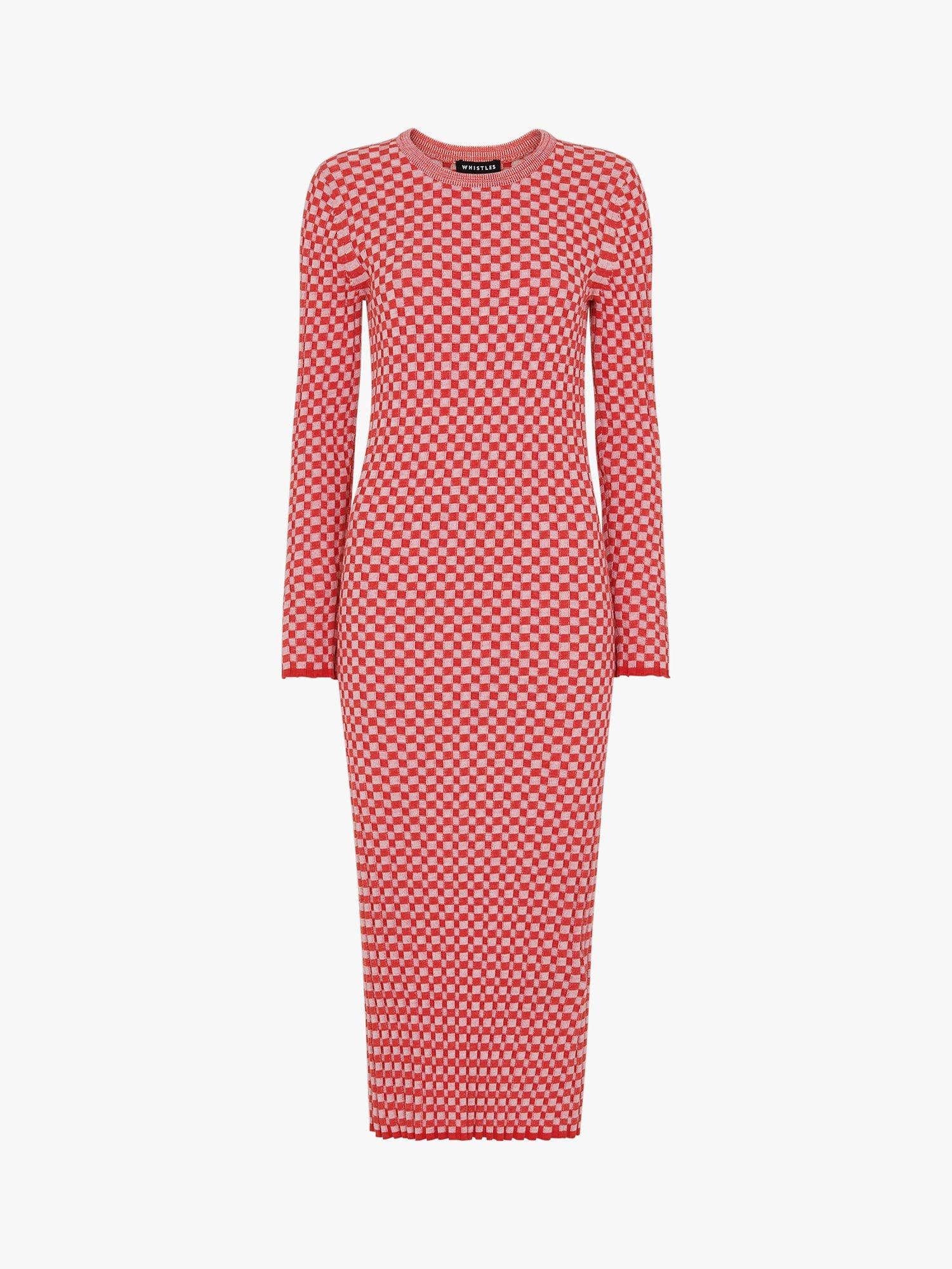 Product image 6 of 7, which shows Whistles Checkerboard Knit Midi Dress, Red/White, 16