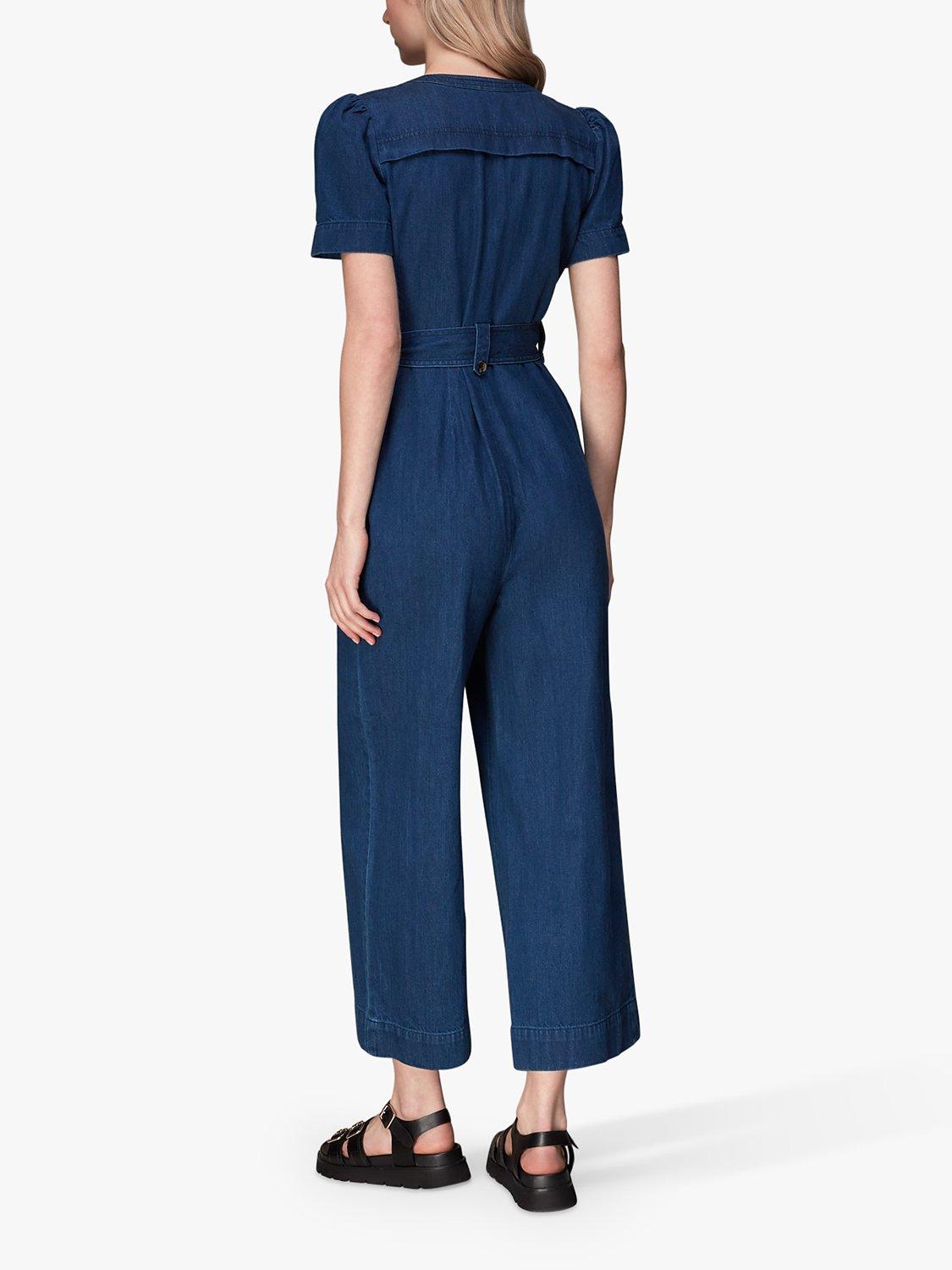 Product image 2 of 7, which shows Whistles Alana Wide Leg Denim Jumpsuit, Dark Blue, 6