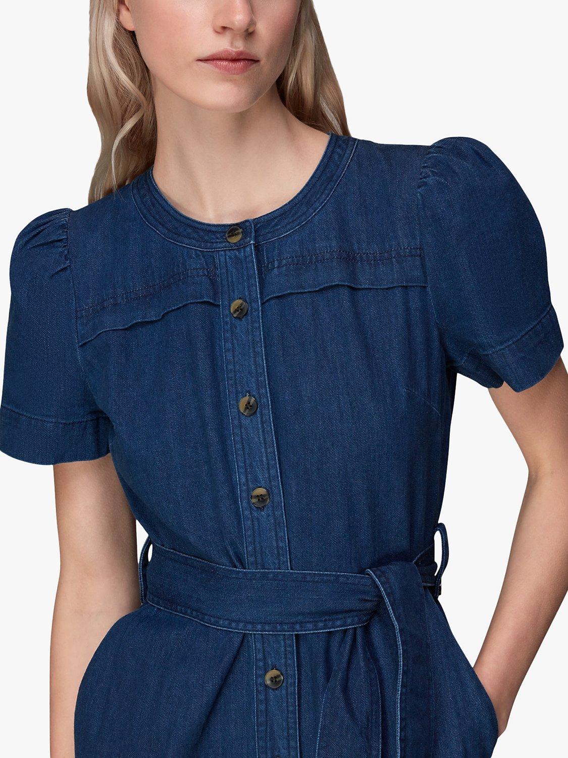 Product image 3 of 7, which shows Whistles Alana Wide Leg Denim Jumpsuit, Dark Blue, 6