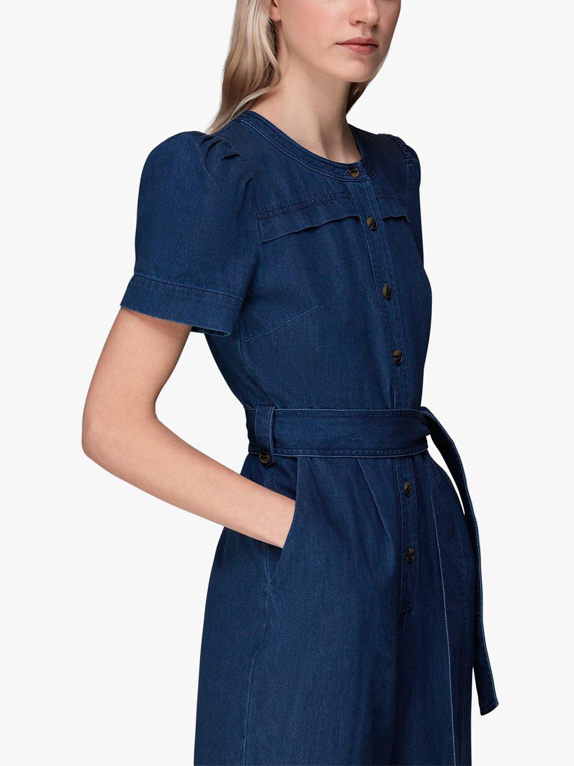Product image 4 of 7, which shows Whistles Alana Wide Leg Denim Jumpsuit, Dark Blue, 6